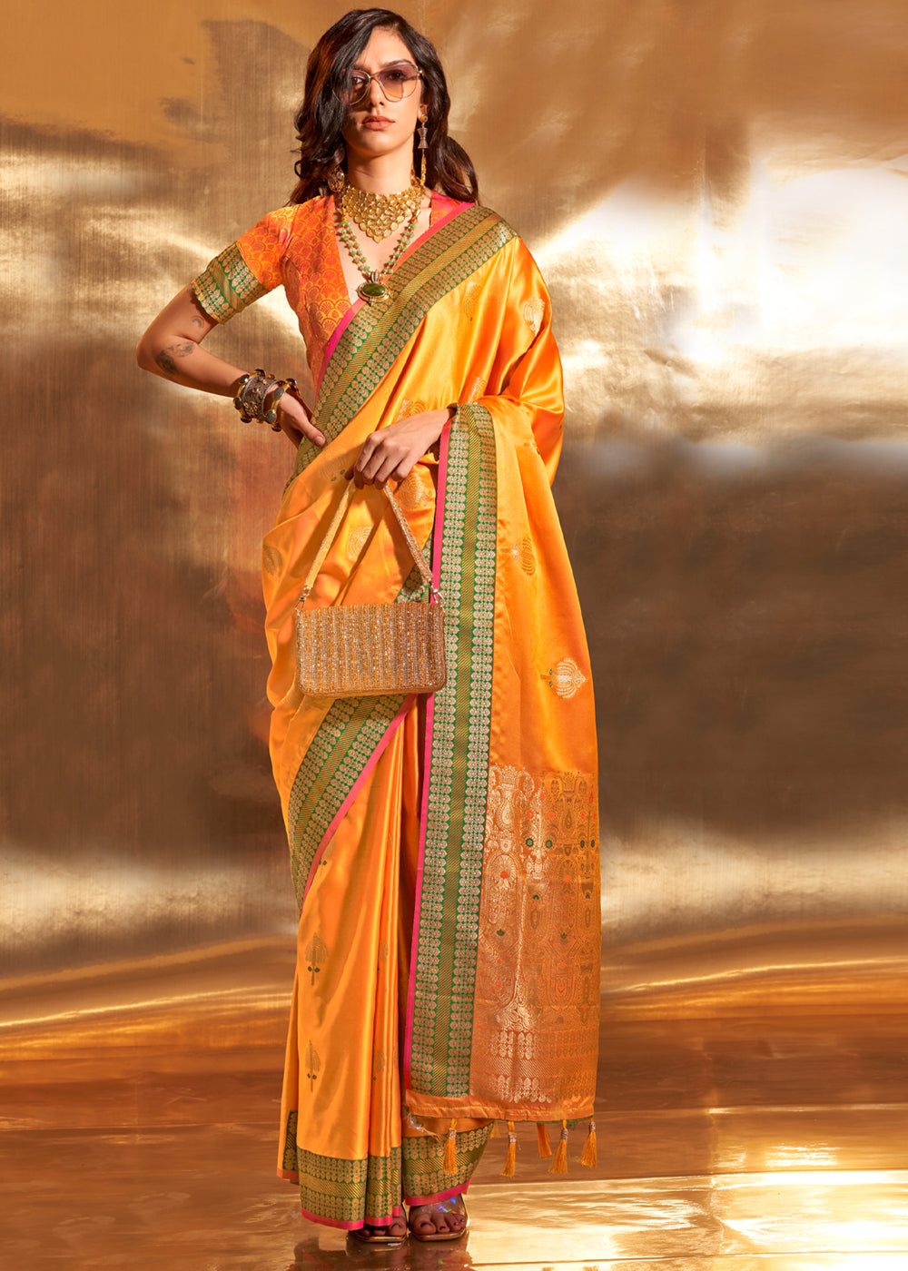 Yellow Dandelion Woven Banarasi Satin Silk Saree