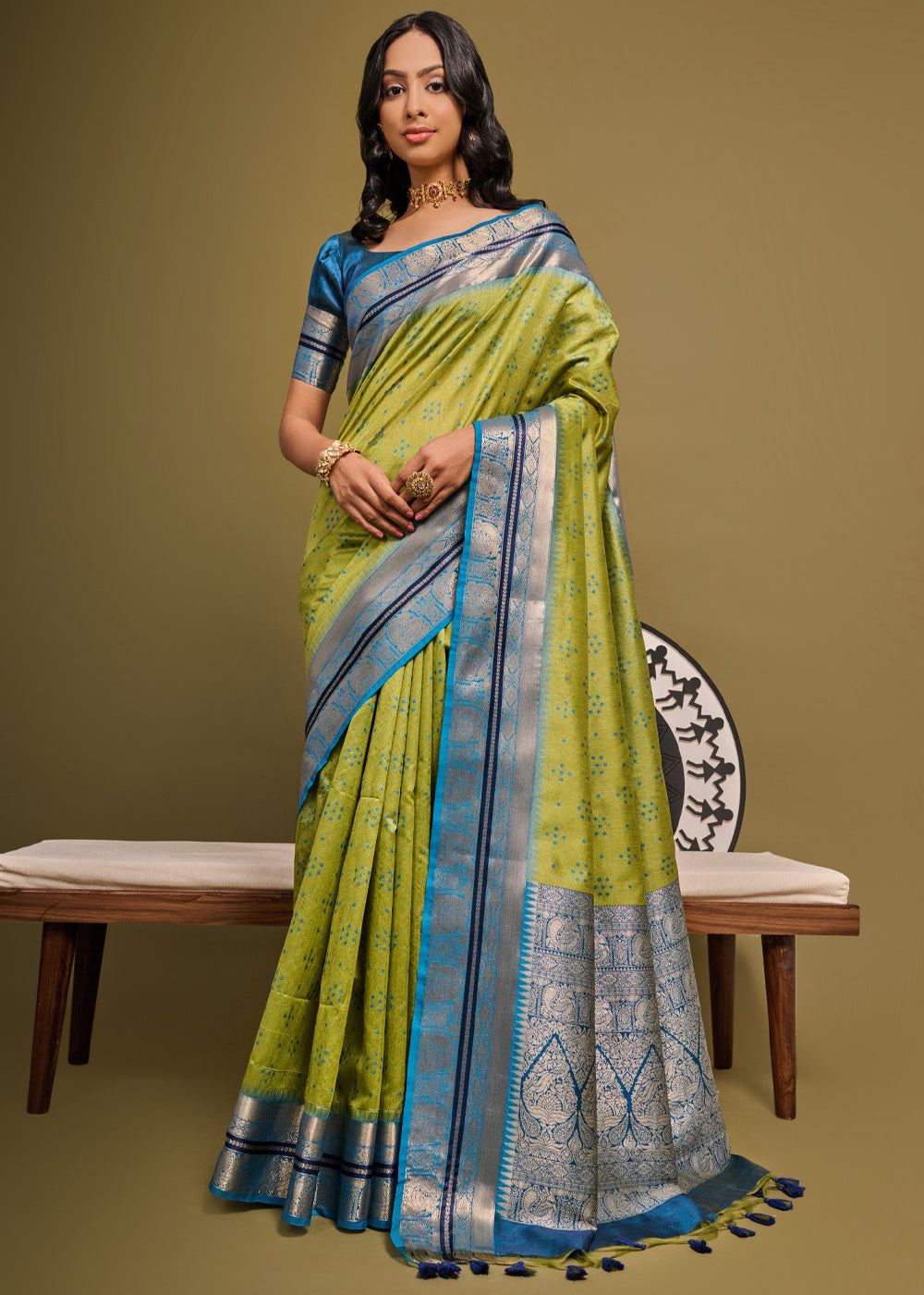 Wasabi Green Woven Banarasi Soft Silk Saree