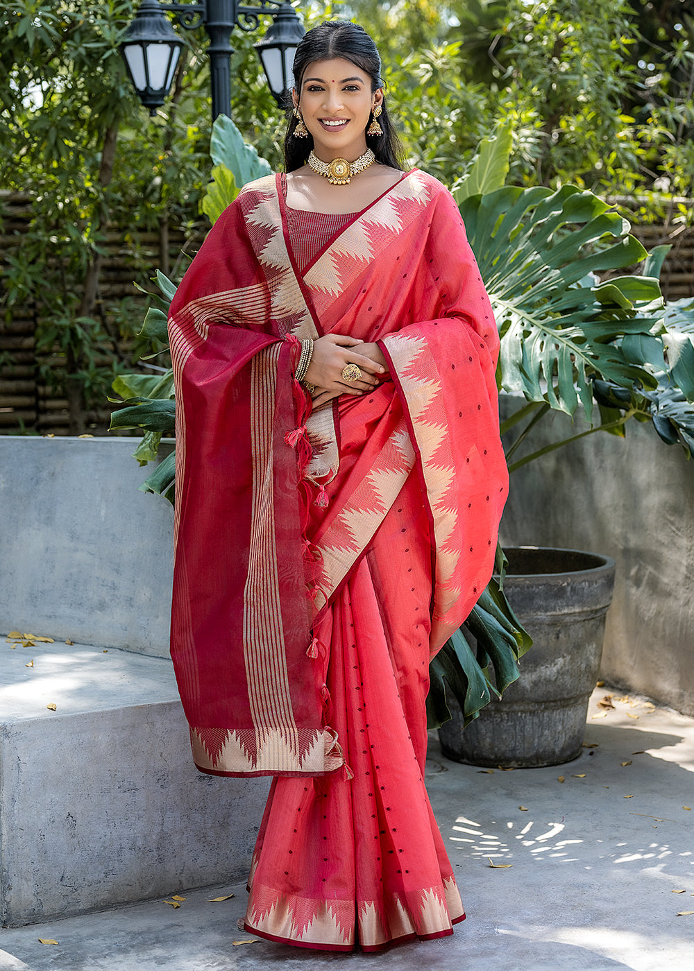 Flush Mahogany Red Zari Woven Banarasi Raw Silk Saree