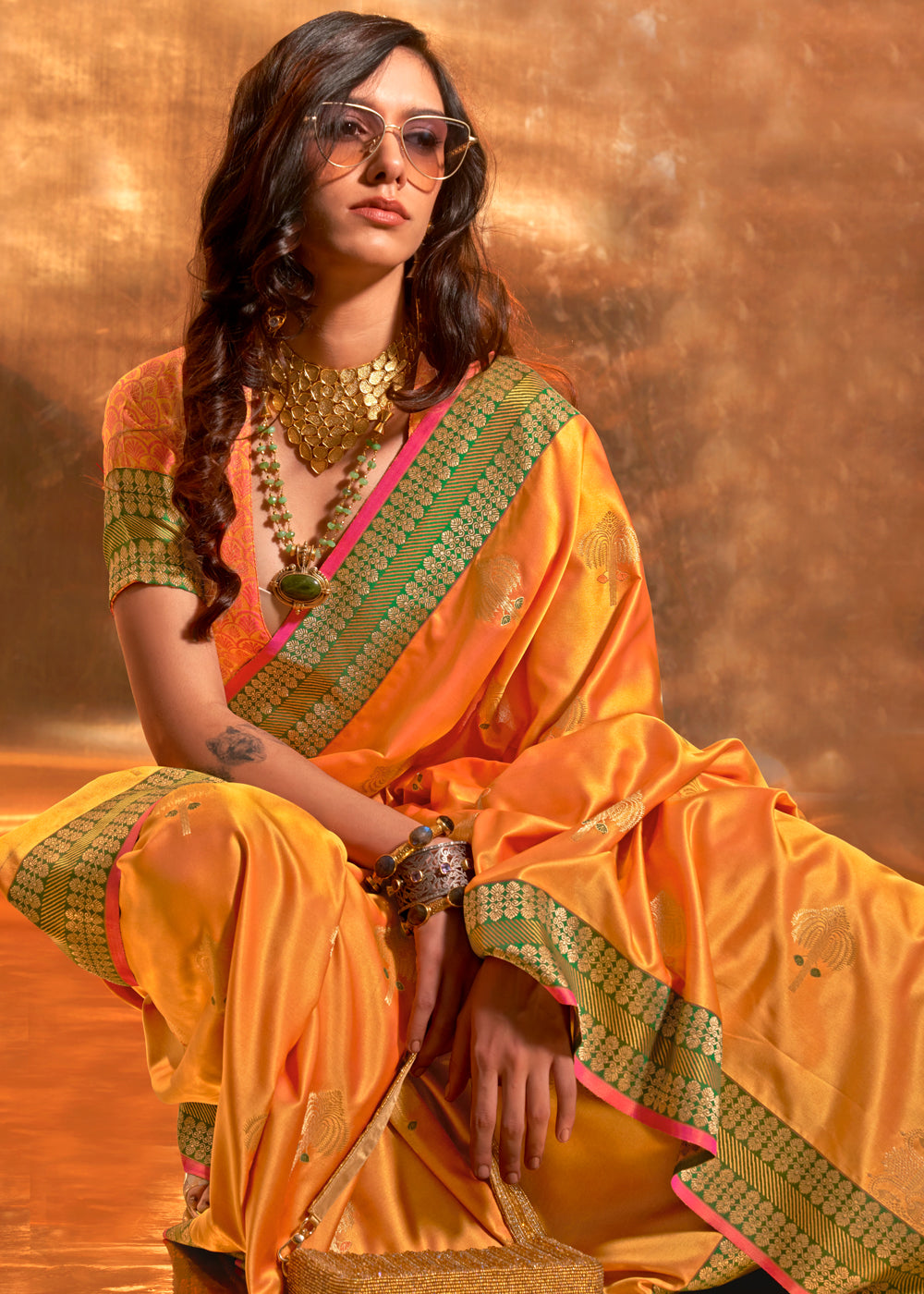 Yellow Dandelion Woven Banarasi Satin Silk Saree