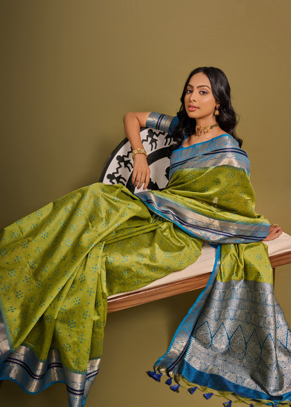 Wasabi Green Woven Banarasi Soft Silk Saree