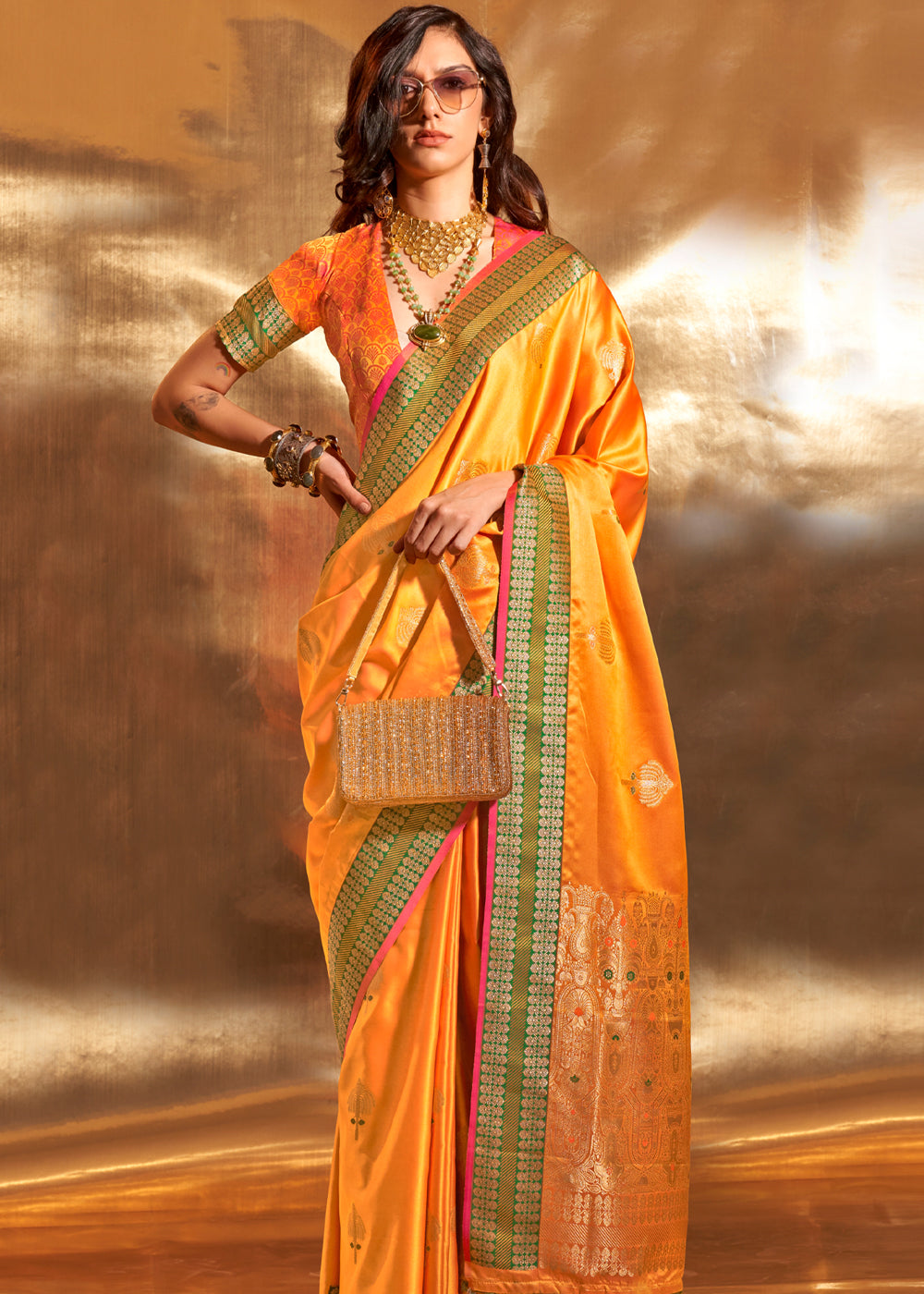 Yellow Dandelion Woven Banarasi Satin Silk Saree