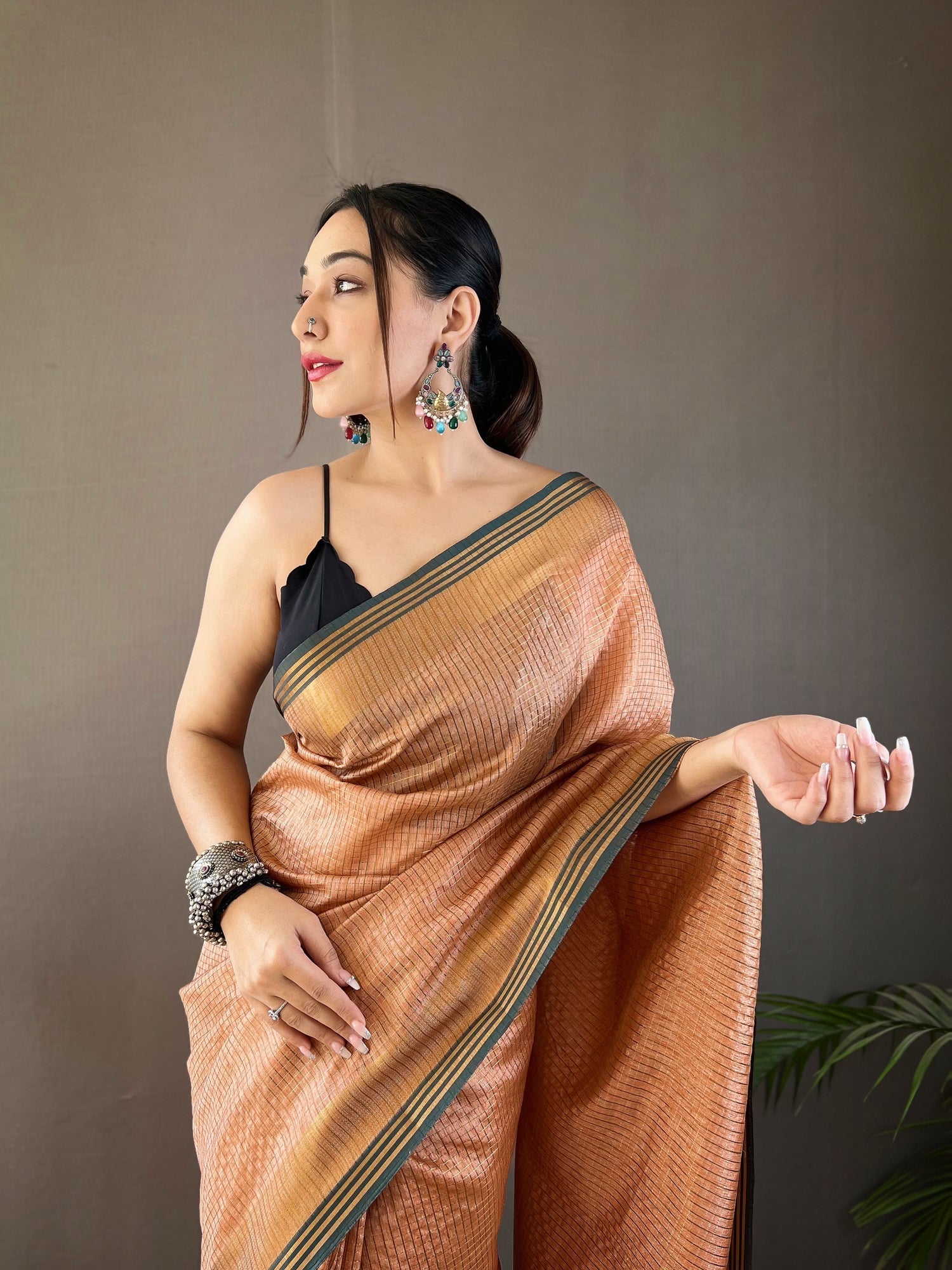 Copperfield Orange Organza Woven Saree