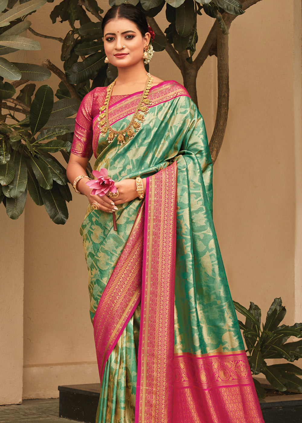 Spring Leaves Green Woven Kanjivaram Saree