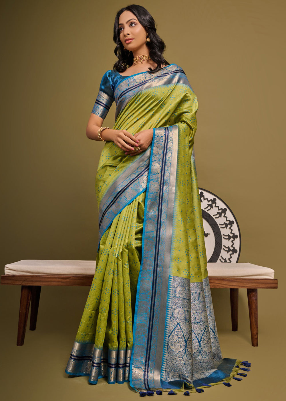 Wasabi Green Woven Banarasi Soft Silk Saree