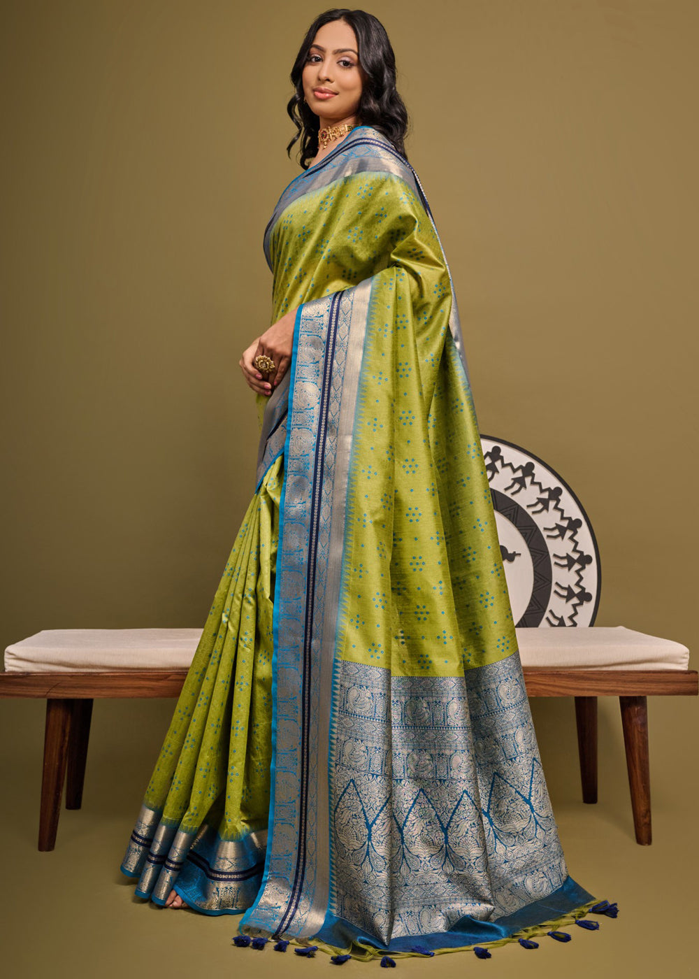 Wasabi Green Woven Banarasi Soft Silk Saree