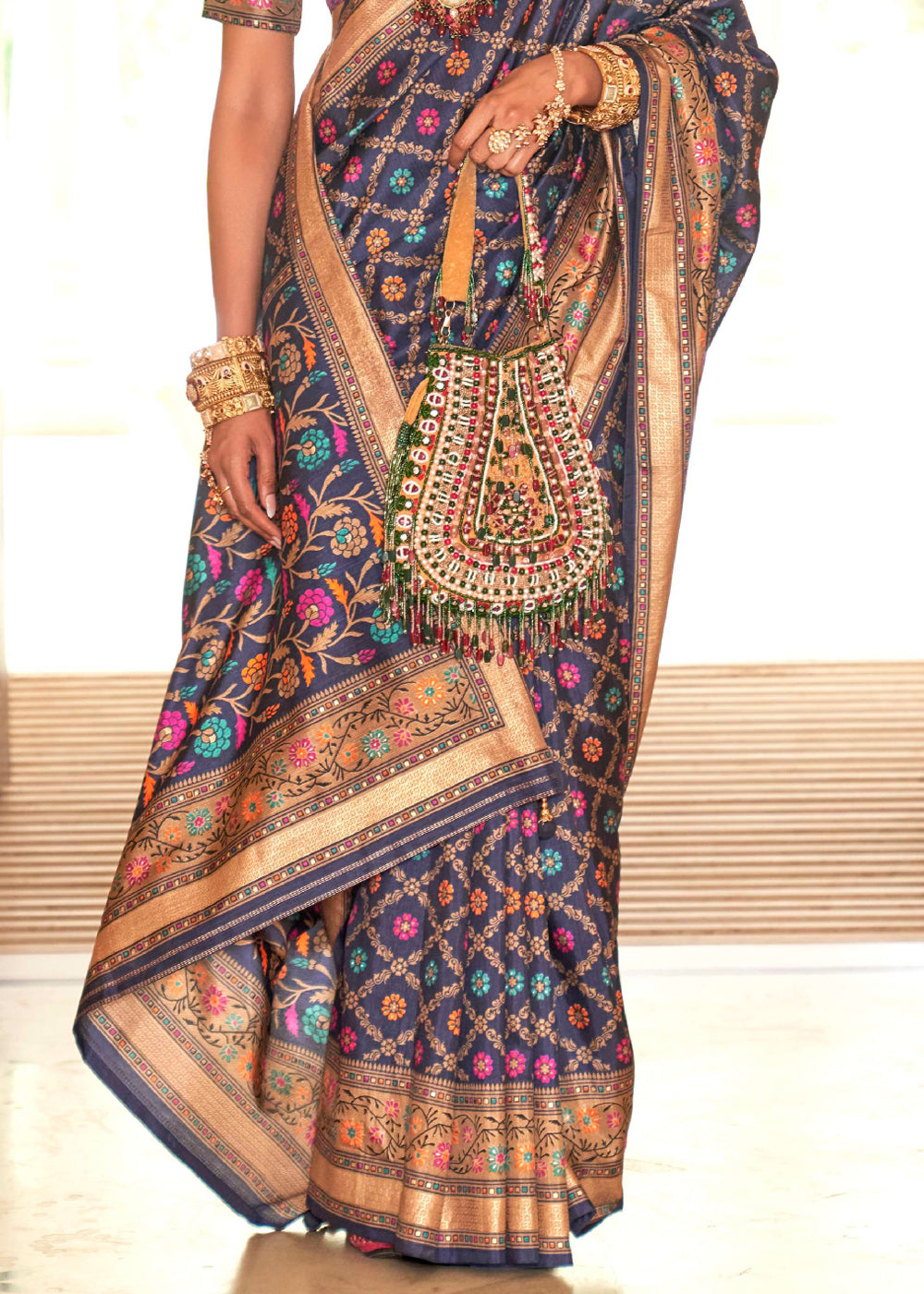 Dolphin Blue Printed Soft Silk Saree