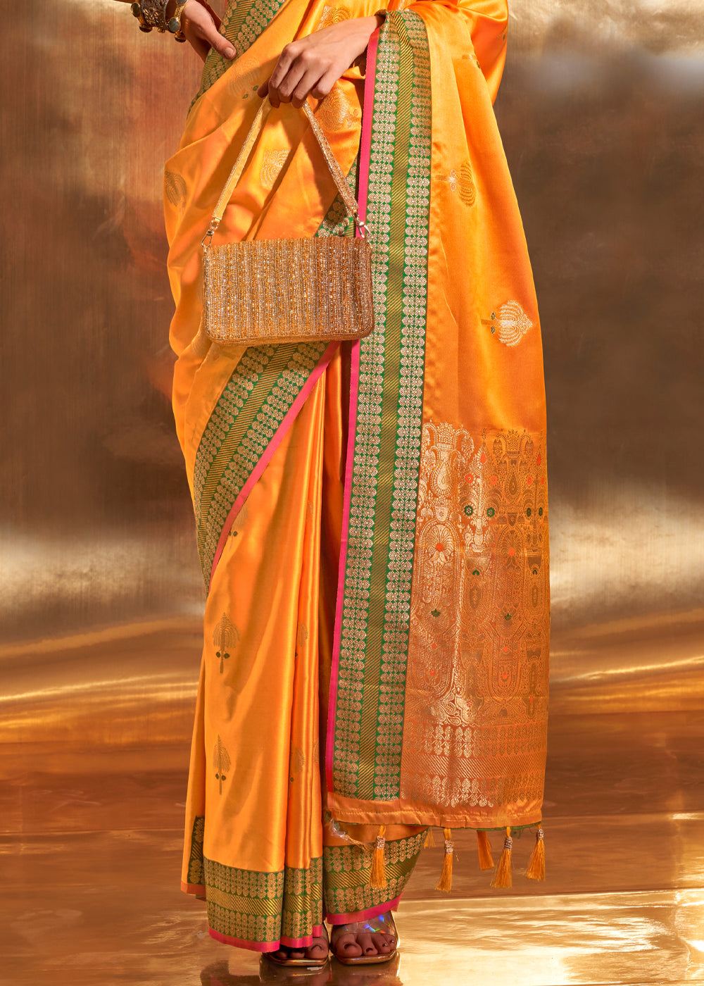 Yellow Dandelion Woven Banarasi Satin Silk Saree