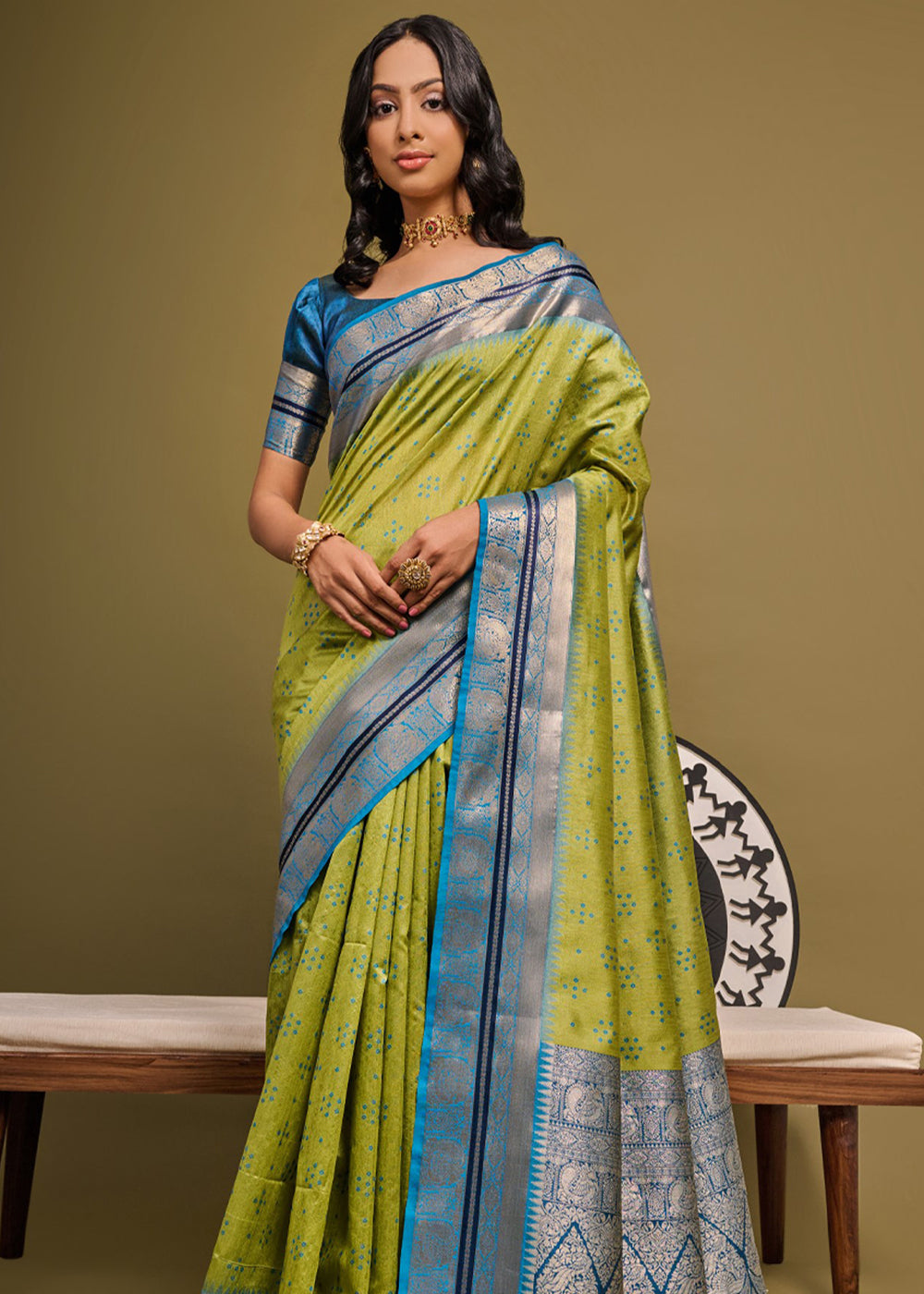 Wasabi Green Woven Banarasi Soft Silk Saree