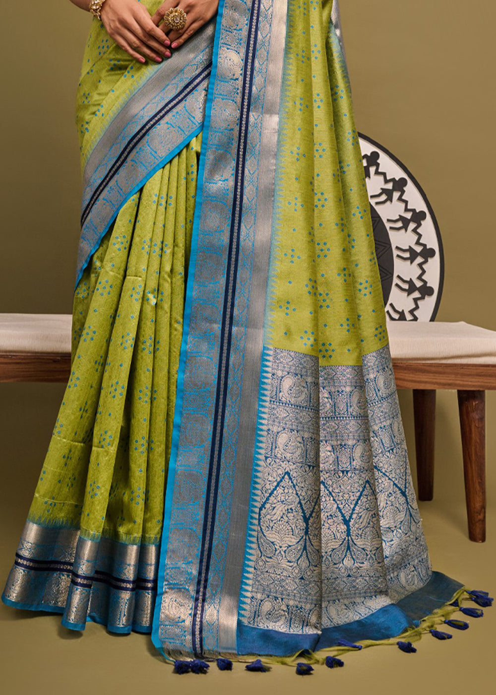 Wasabi Green Woven Banarasi Soft Silk Saree