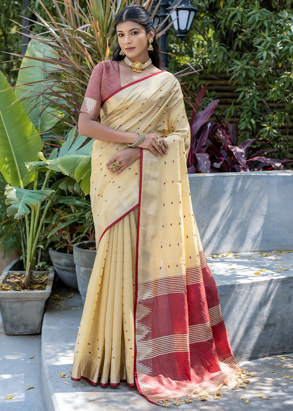 Cumulus Cream Zari Woven Banarasi Raw Silk Saree