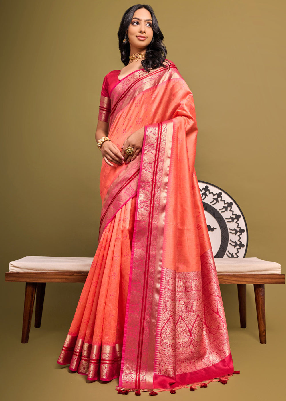 Bittersweet Orange Woven Banarasi Soft Silk Saree