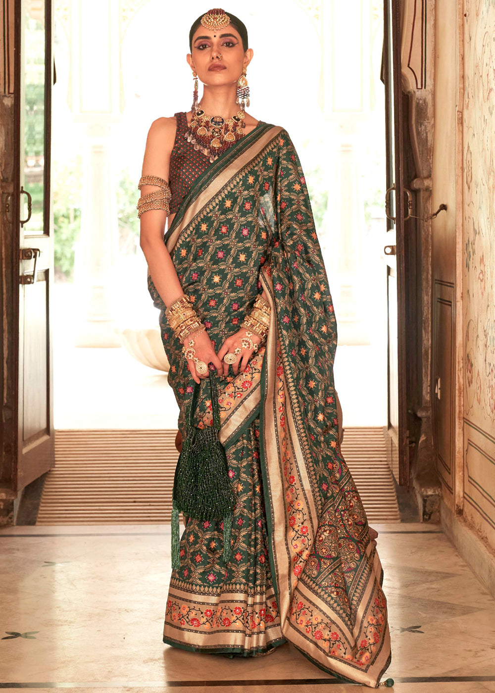 Cabbage Pont Green Printed Soft Silk Saree