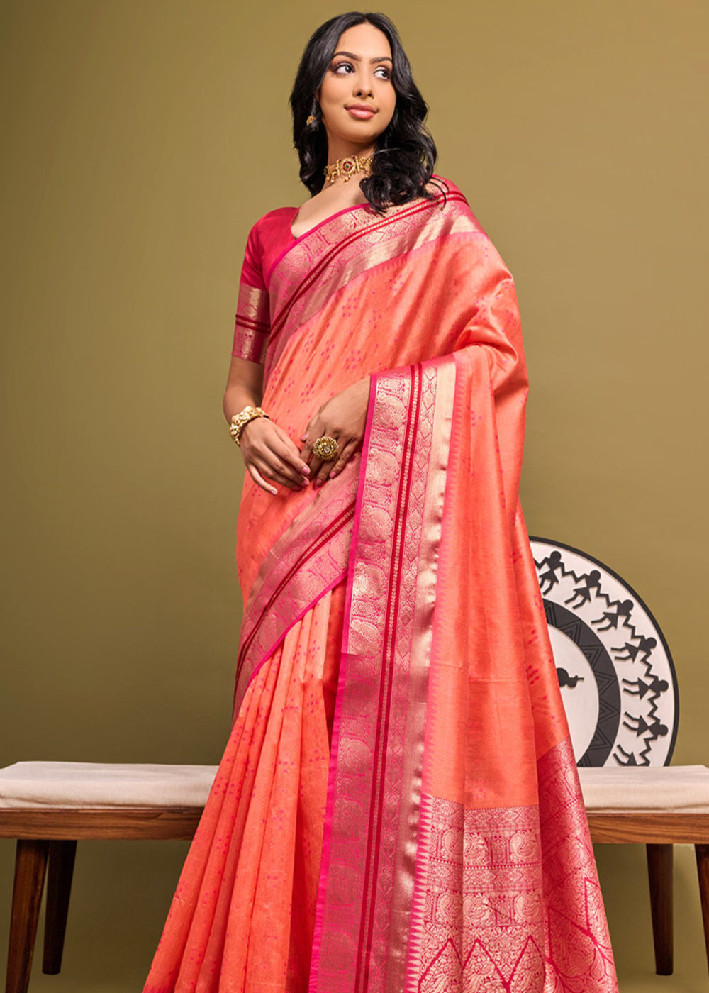 Bittersweet Orange Woven Banarasi Soft Silk Saree