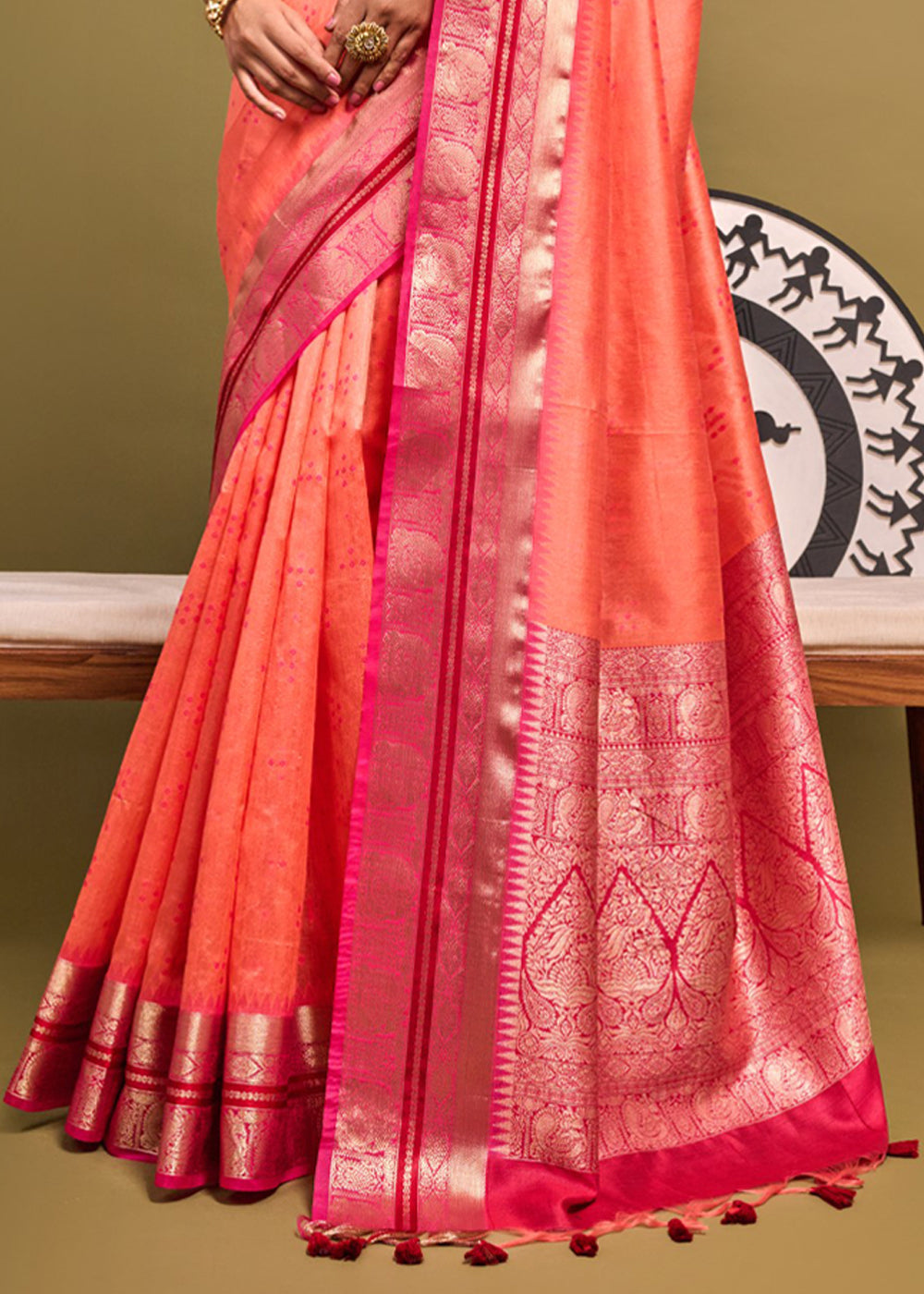 Bittersweet Orange Woven Banarasi Soft Silk Saree