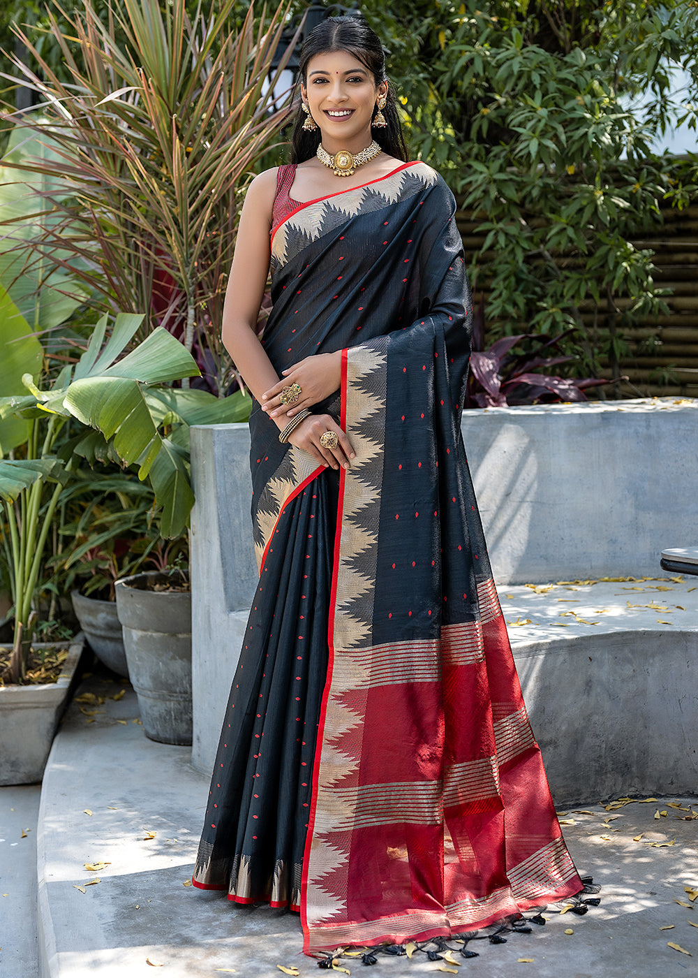 Raven Black Zari Woven Banarasi Raw Silk Saree