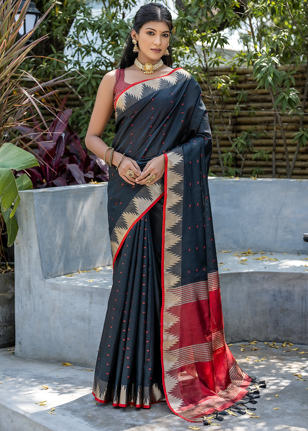 Raven Black Zari Woven Banarasi Raw Silk Saree