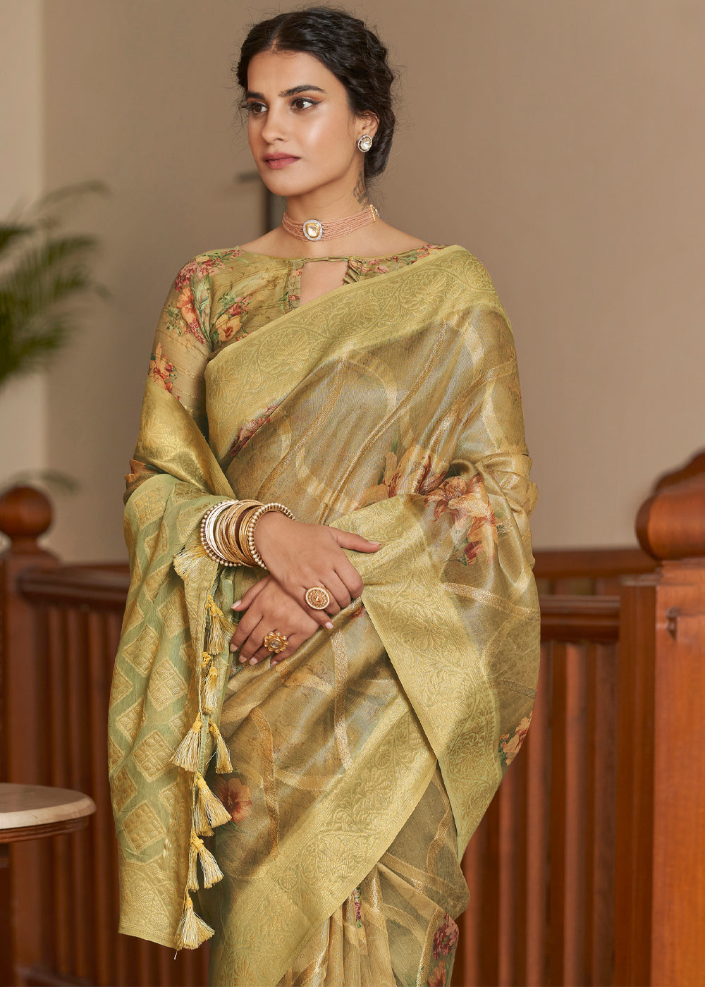 Muddy Waters Green Woven Banarasi Tissue Organza Silk Saree