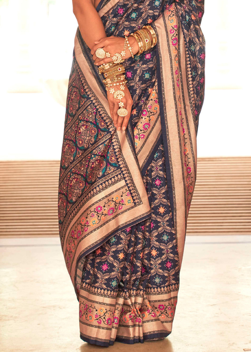 Midnight Blue Printed Soft Silk Saree