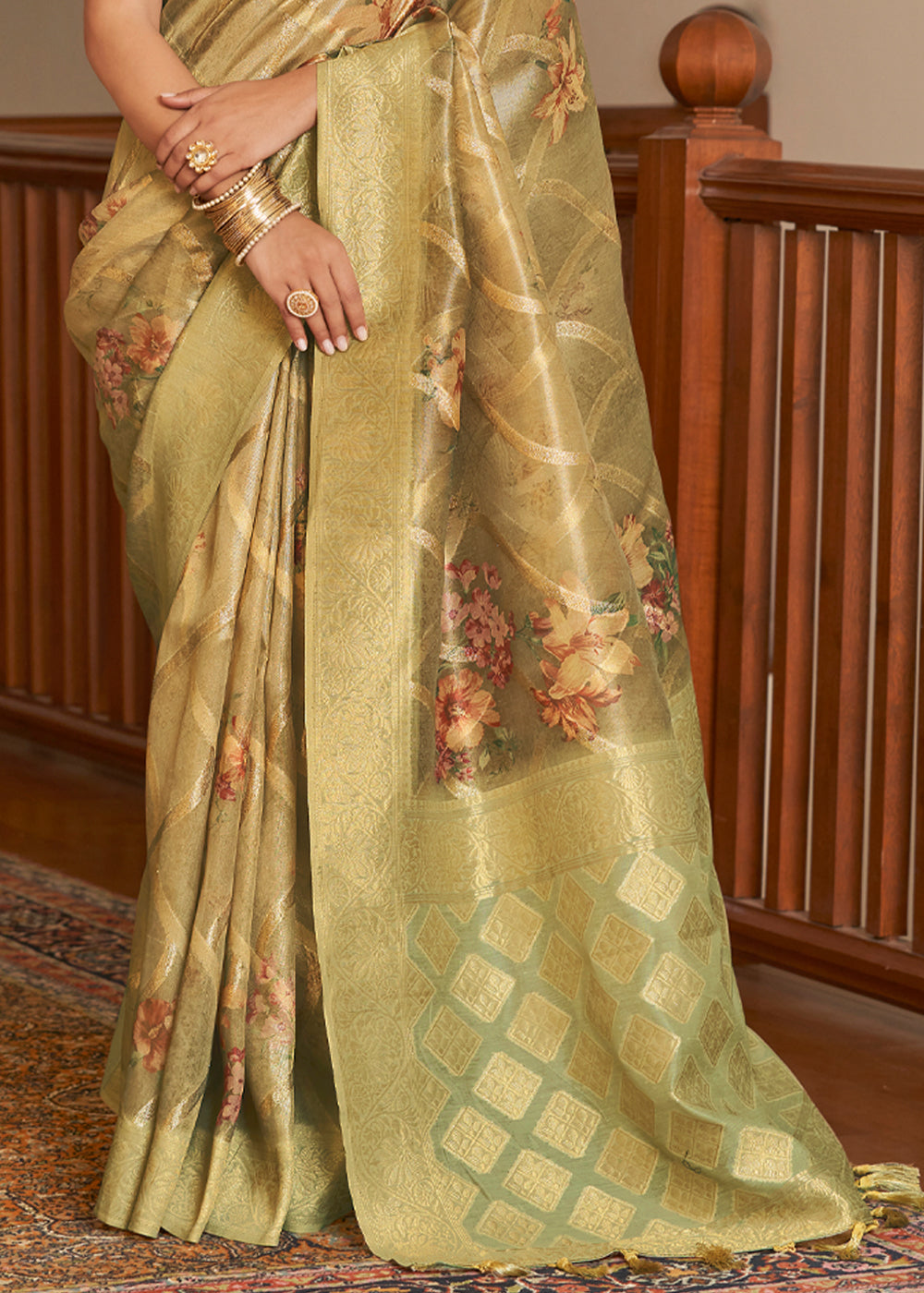 Muddy Waters Green Woven Banarasi Tissue Organza Silk Saree