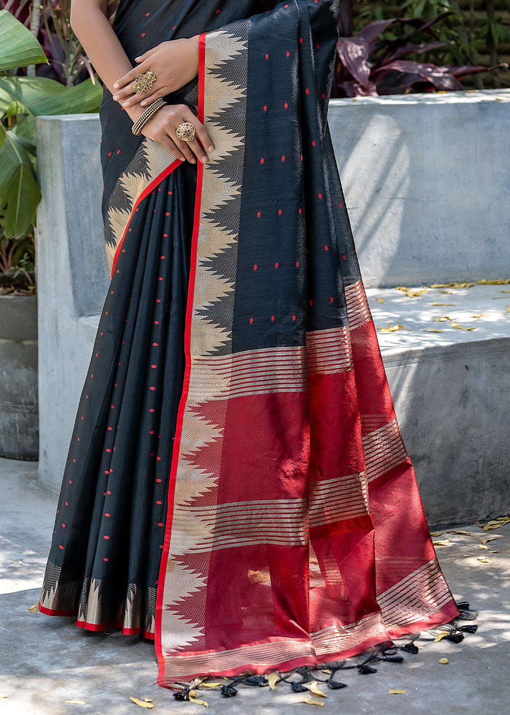 Raven Black Zari Woven Banarasi Raw Silk Saree