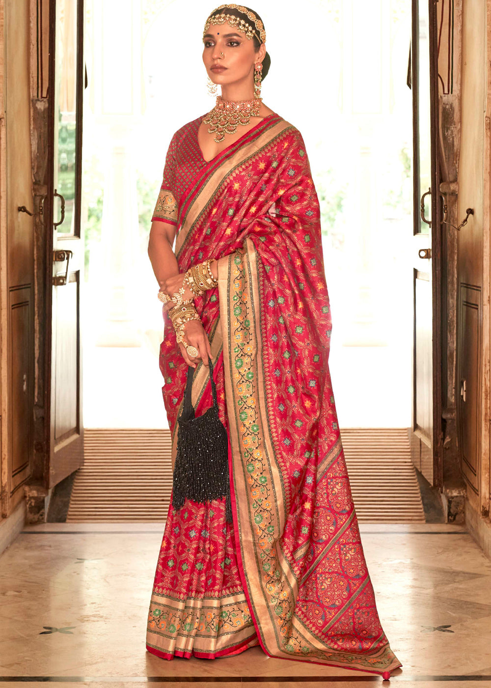 Dark Tulip Pink Printed Soft Silk Saree