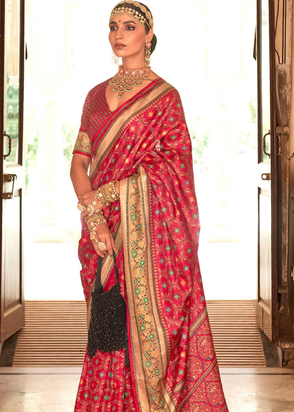 Dark Tulip Pink Printed Soft Silk Saree