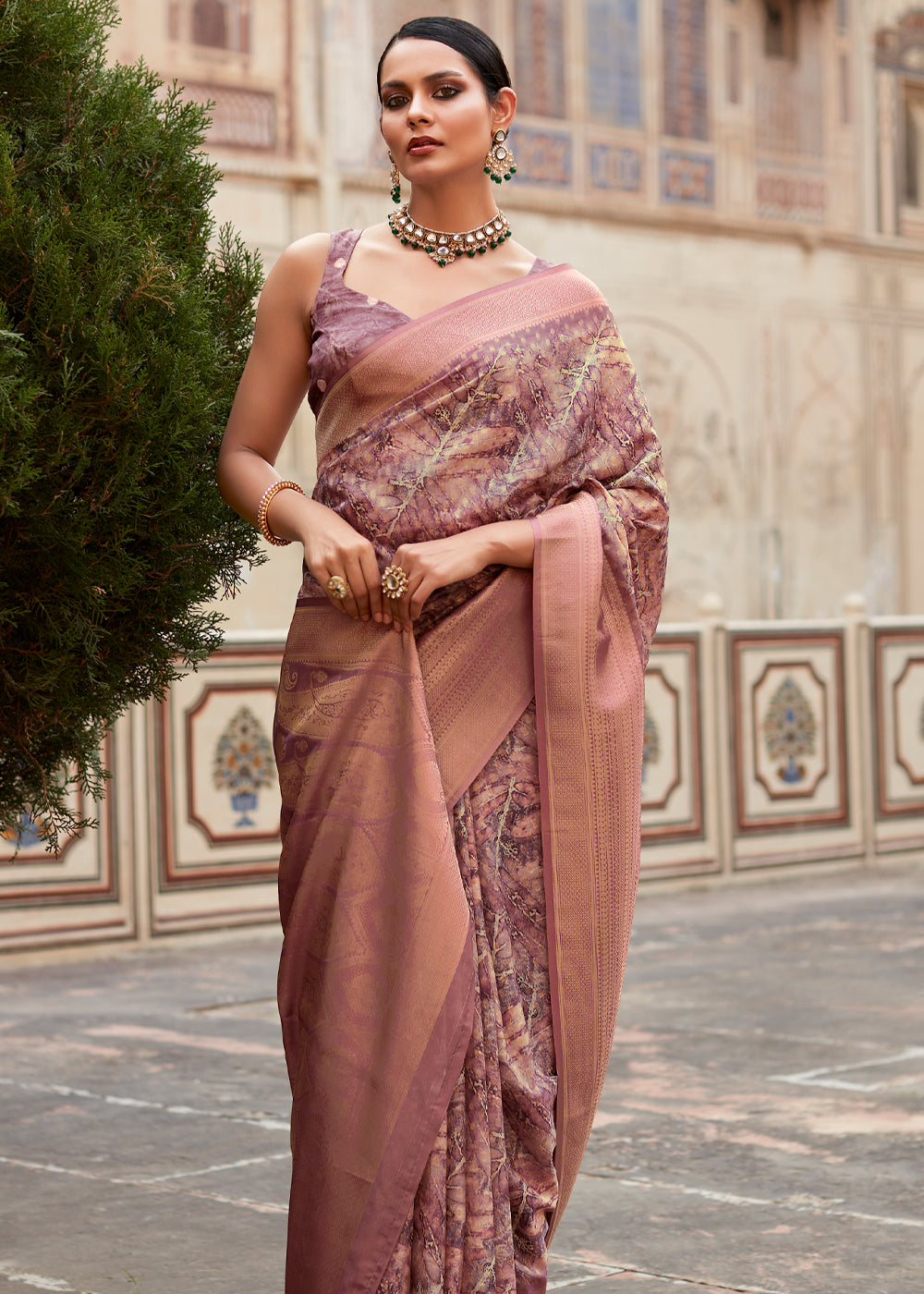 Spicy Mix Purple Banarasi Digital Printed Silk Saree