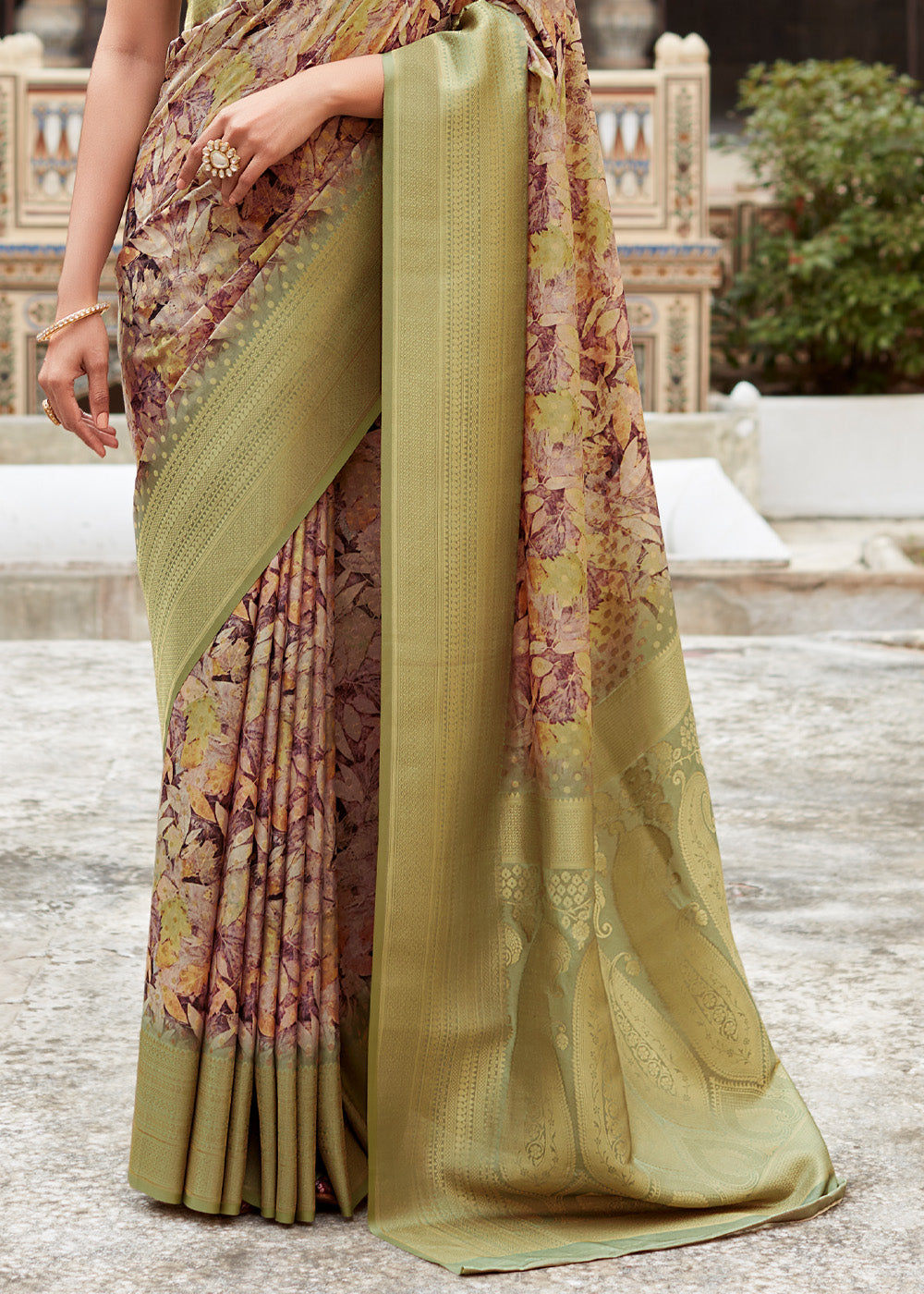 Misty Moss Green Banarasi Digital Printed Silk Saree