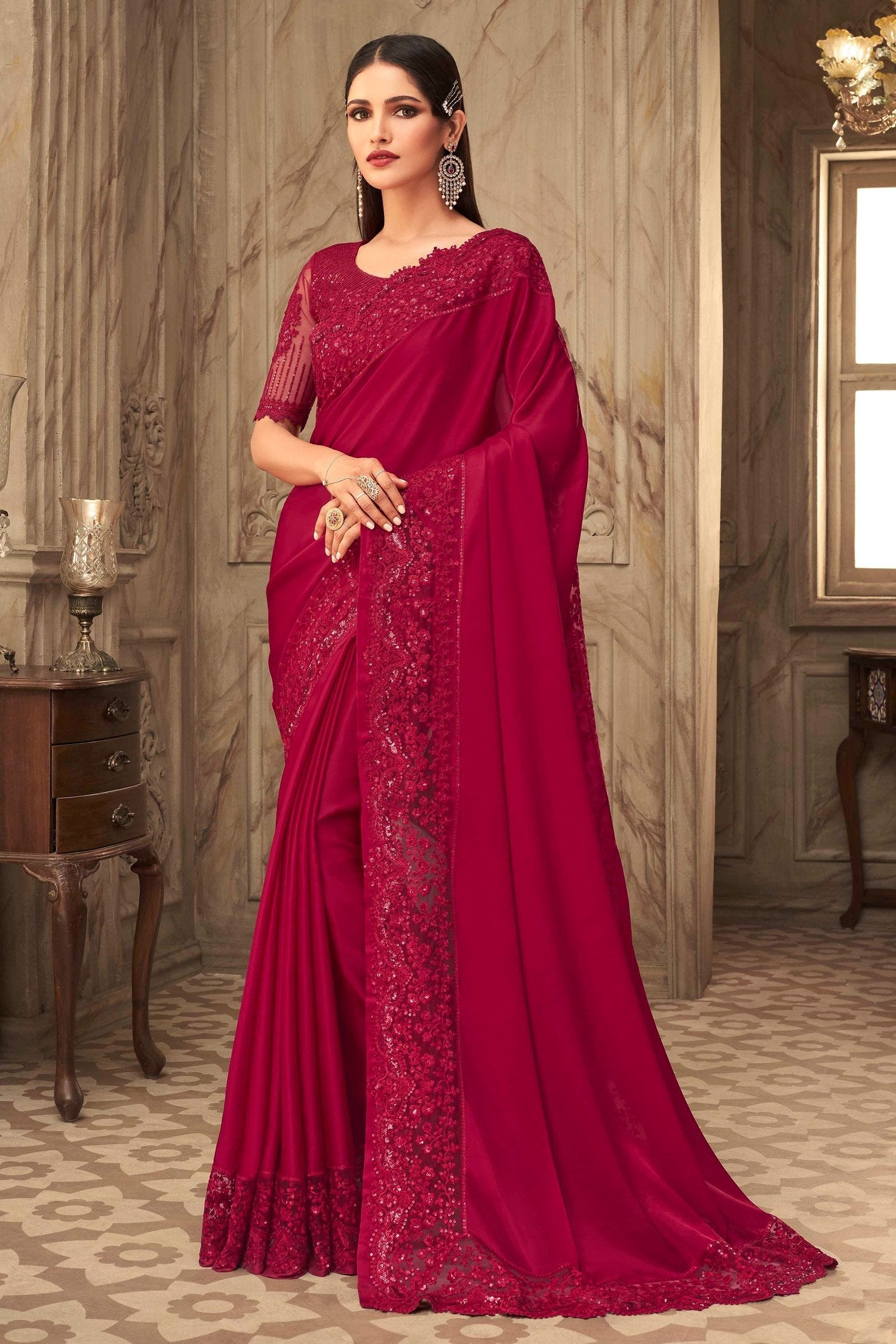 Shiraz Maroon Designer Silk Saree