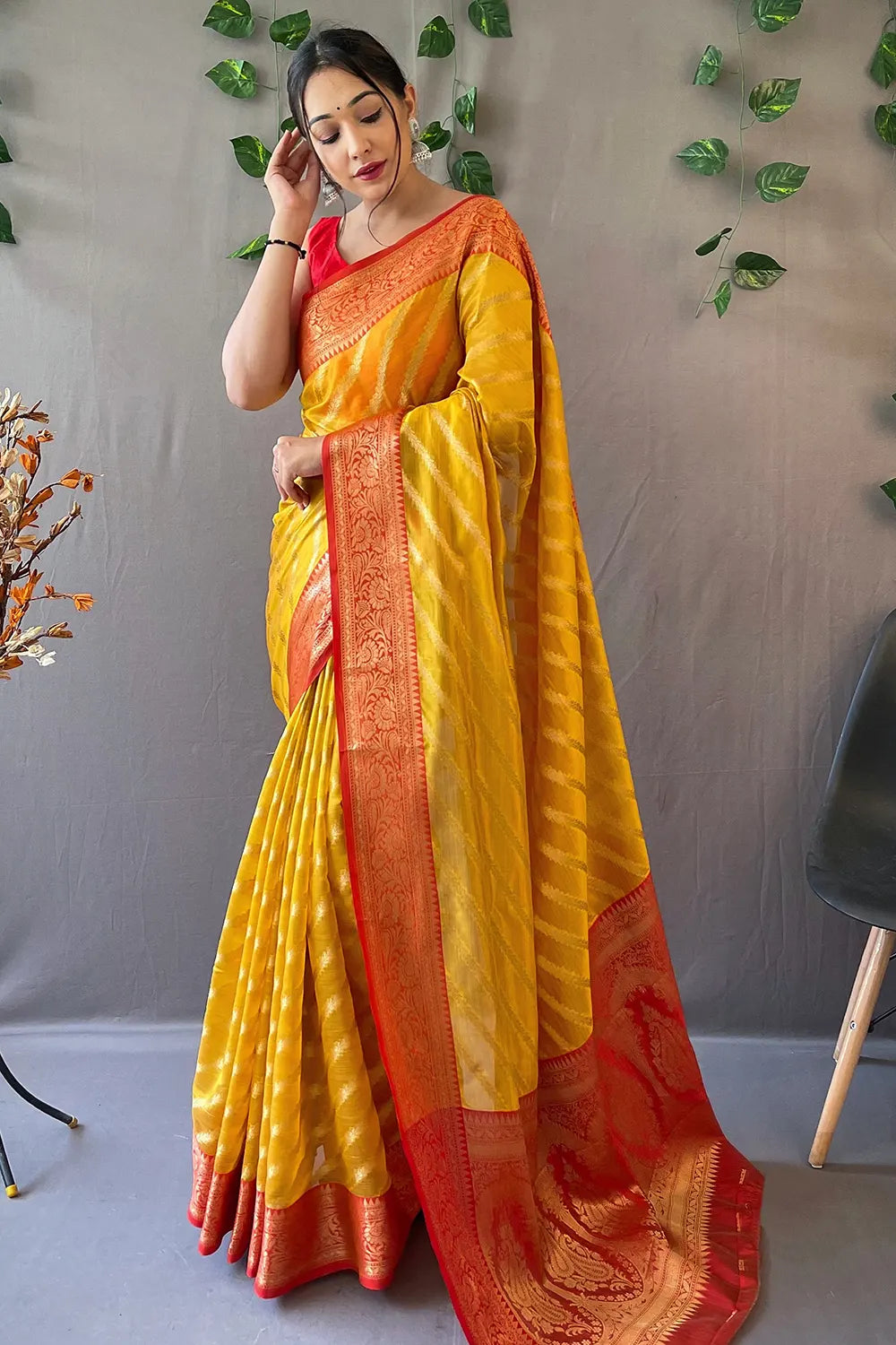 Buttercup Yellow Zari Woven Organza Saree