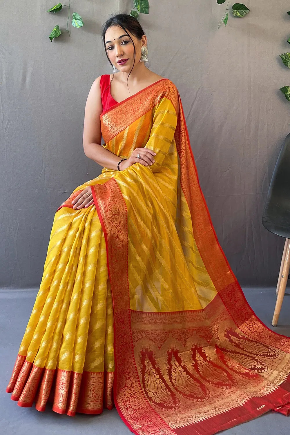 Buttercup Yellow Zari Woven Organza Saree