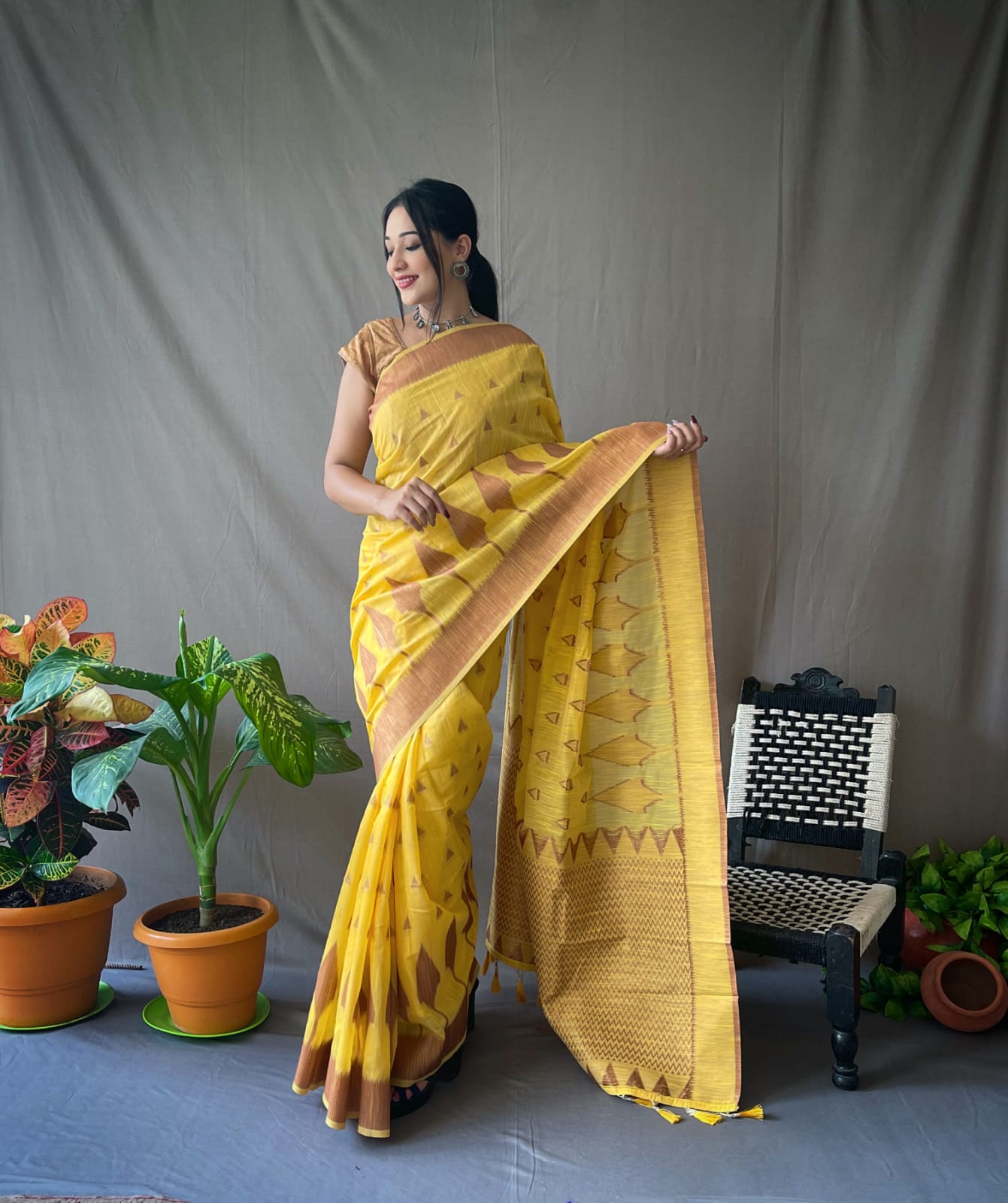 Turmeric Yellow Zari Woven Cotton Saree