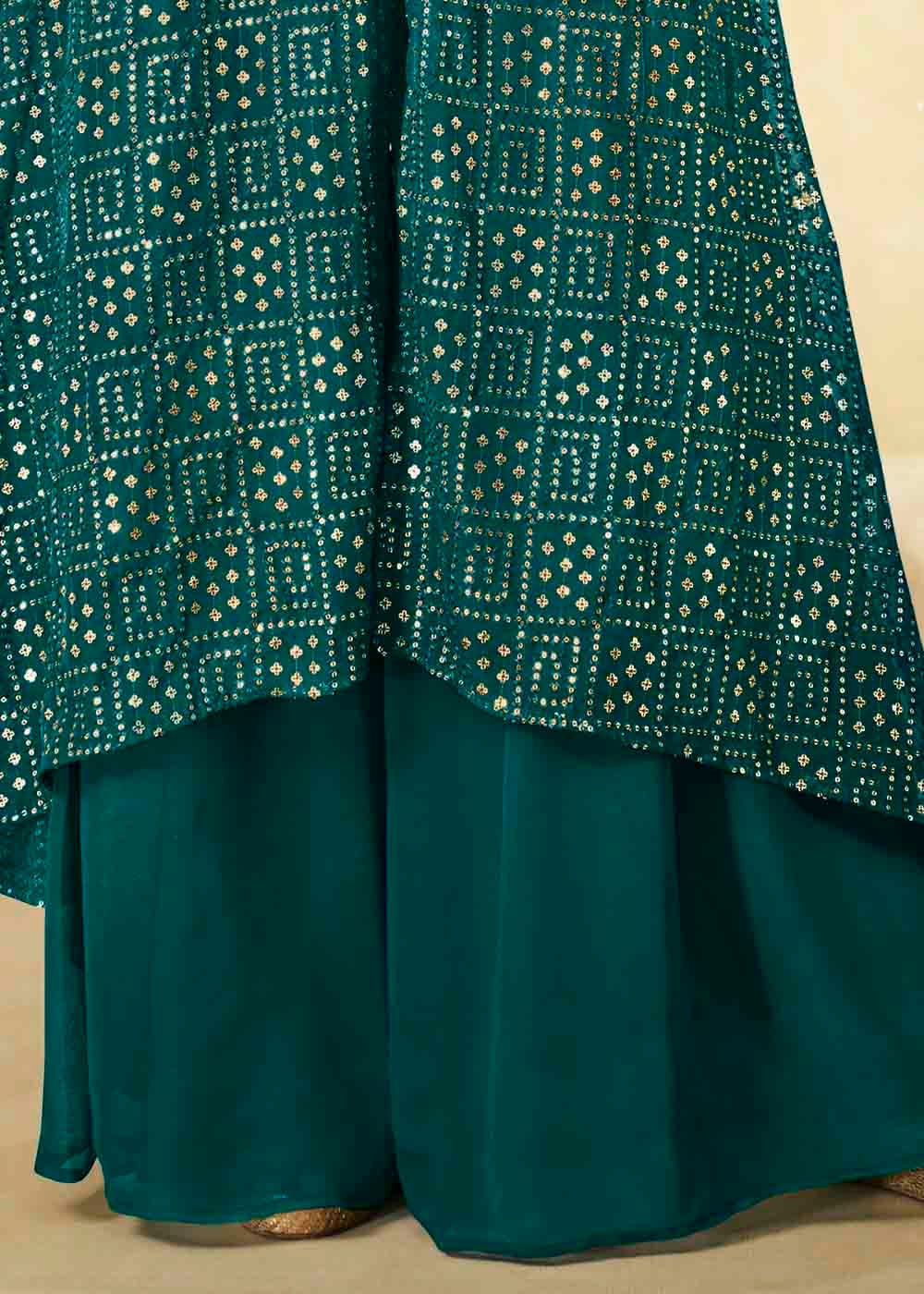 Green Pea Georgette unstitched Plazzo Suit