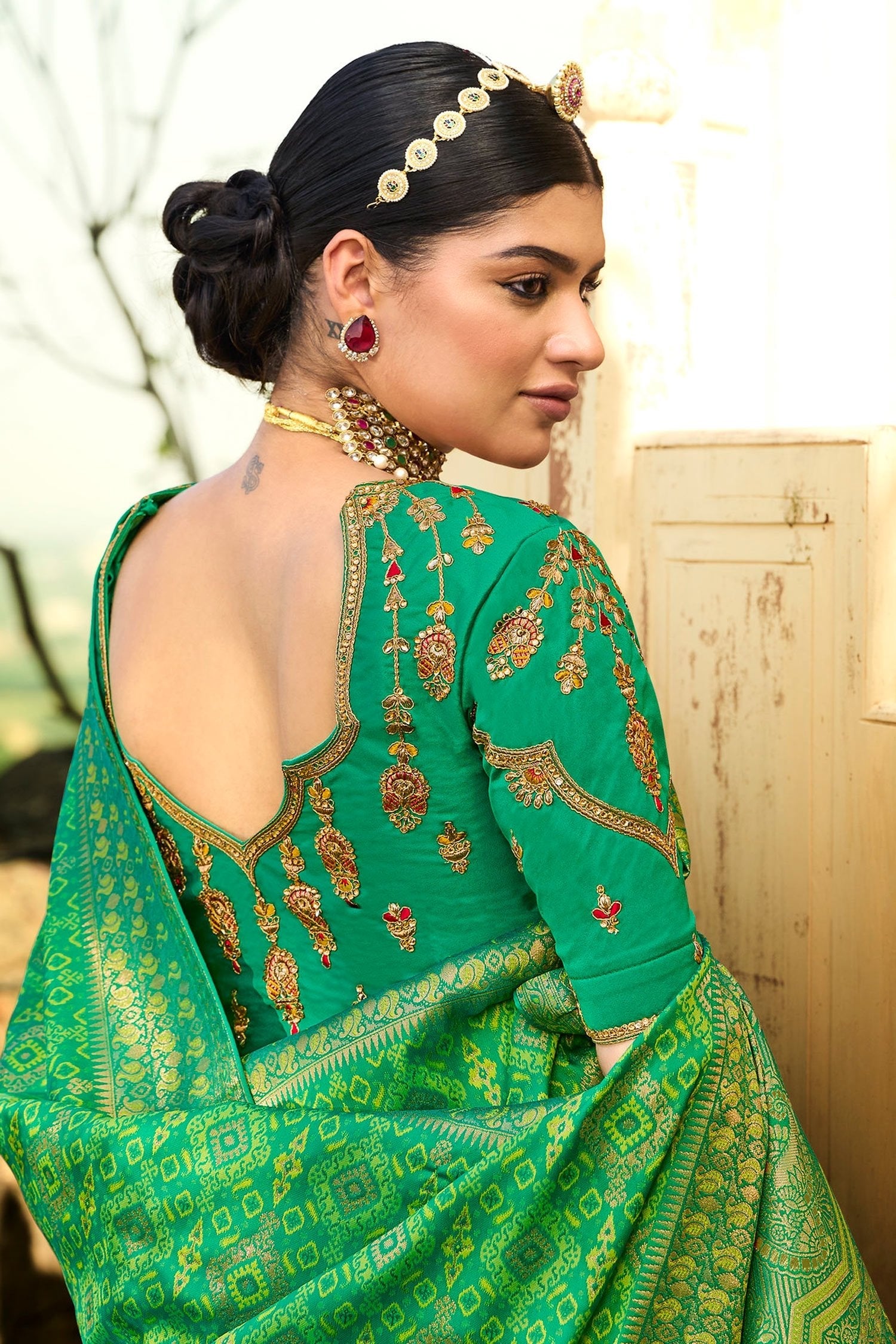 Chateau Green Zari Woven Designer Banarasi Saree