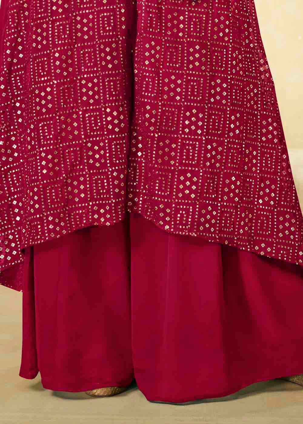 Claret Pink Georgette unstitched Plazzo Suit