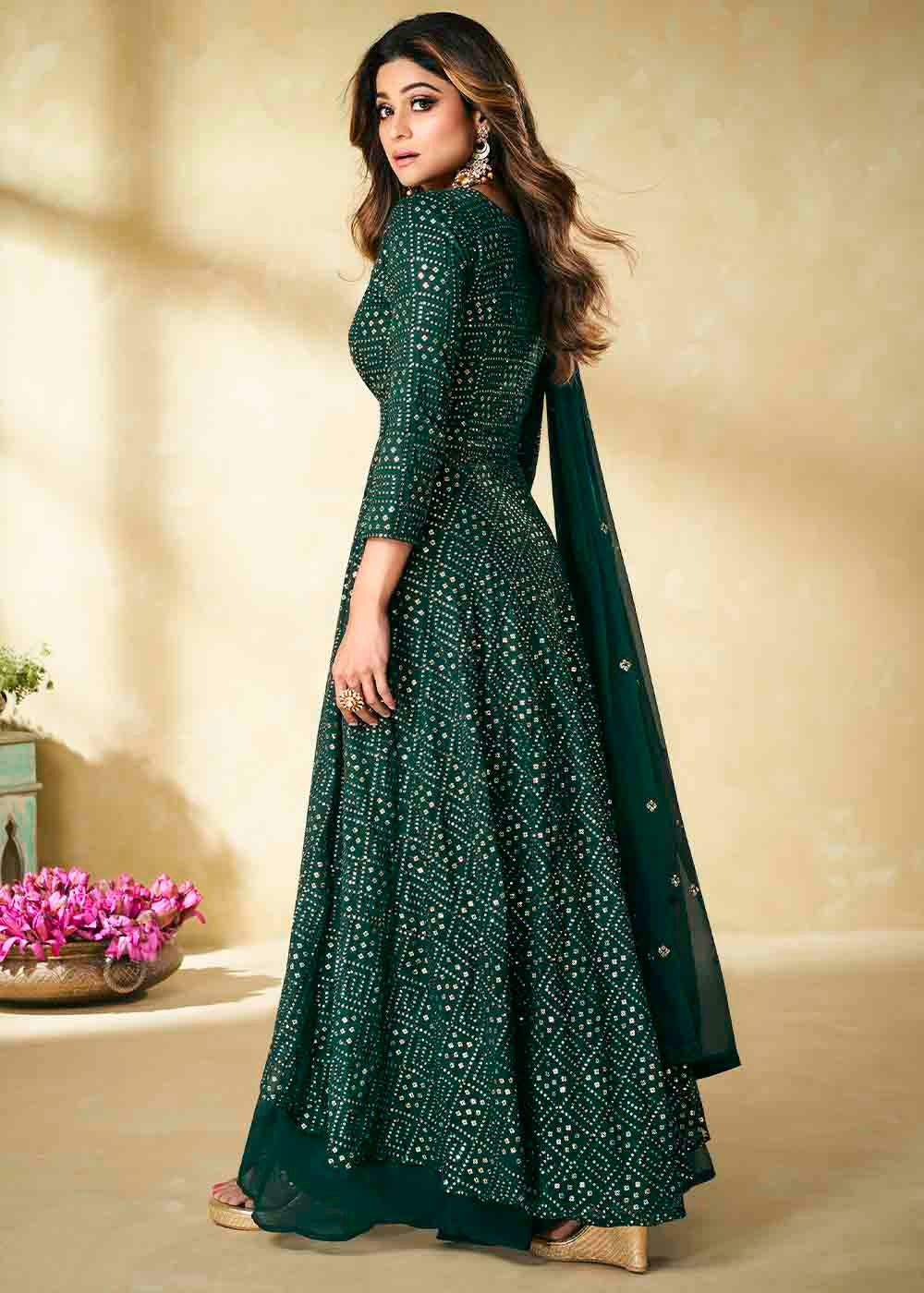 Parsley Green Georgette unstitched Plazzo Suit