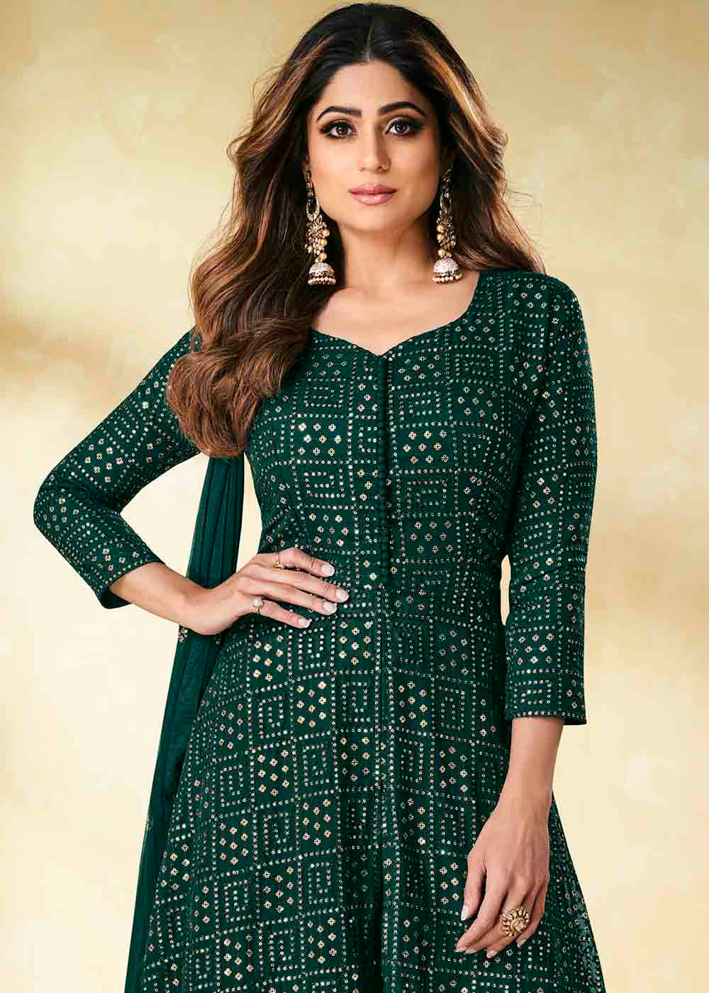 Parsley Green Georgette unstitched Plazzo Suit