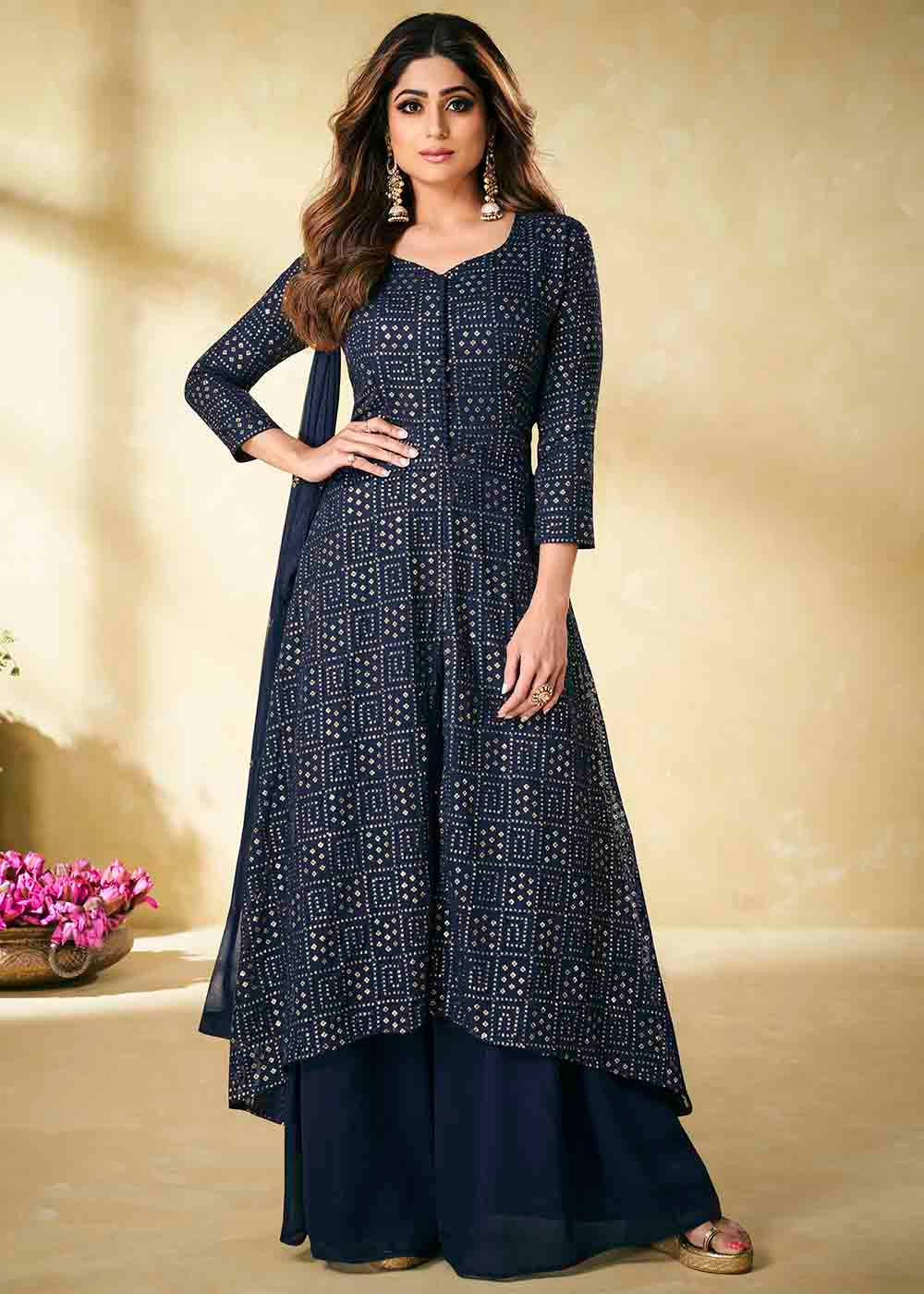 Mirage Blue Georgette Unstitched Plazzo Suit