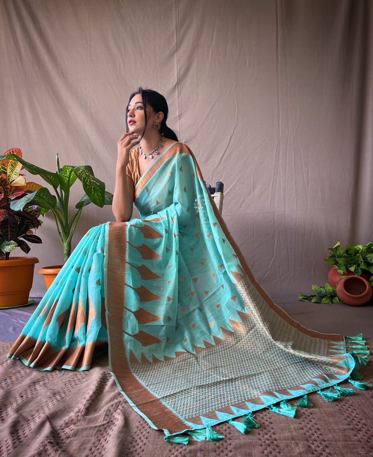 Downy Blue Zari Woven Cotton Saree