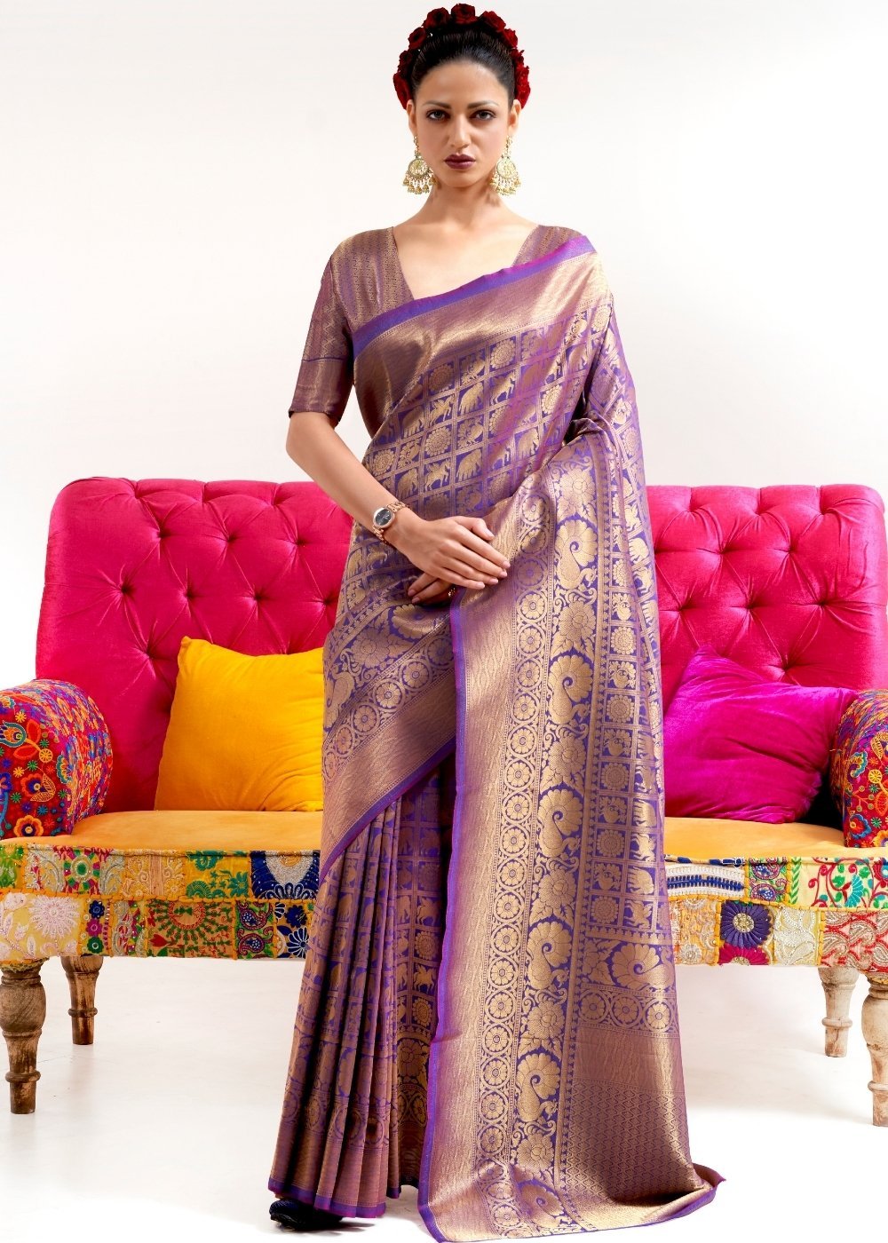 Razzmic Berry Purple Zari Woven Kanjivaram Silk Saree