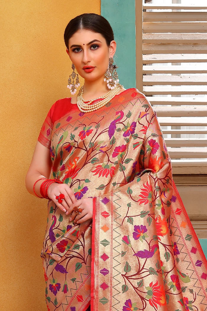 Red Golden Woven Paithani Saree