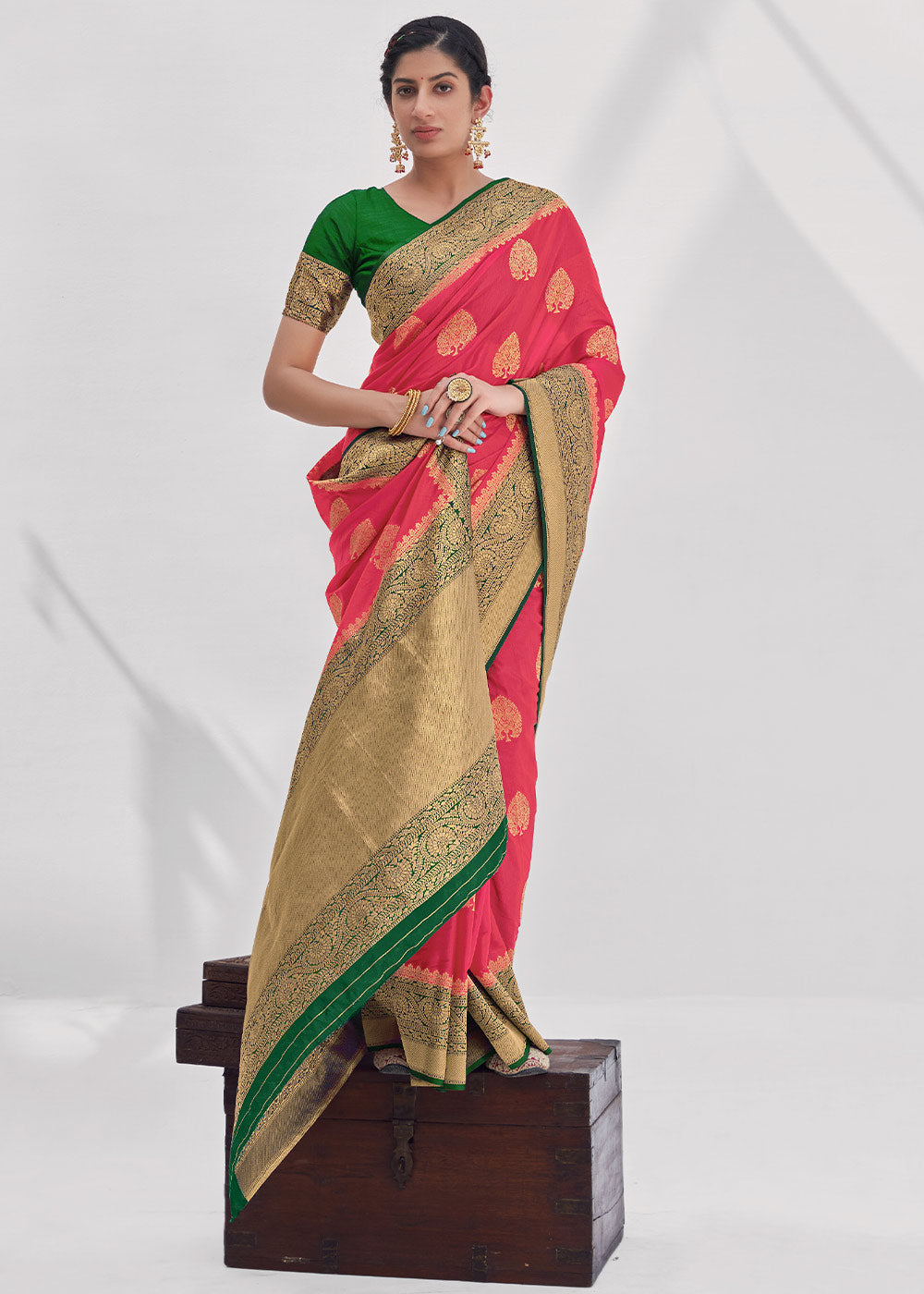 Shiraz Pink Zari Woven Organza Silk Saree