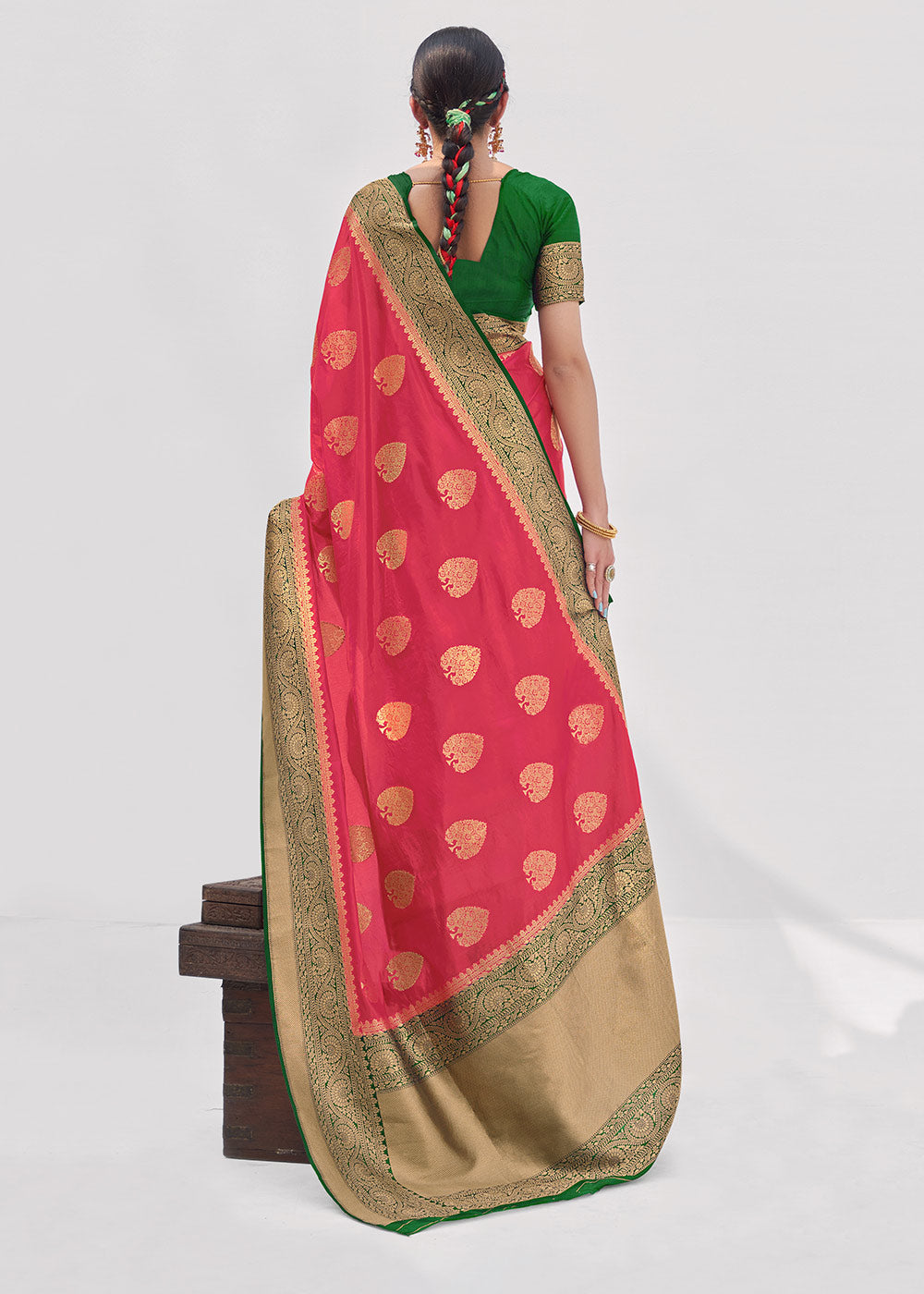 Shiraz Pink Zari Woven Organza Silk Saree