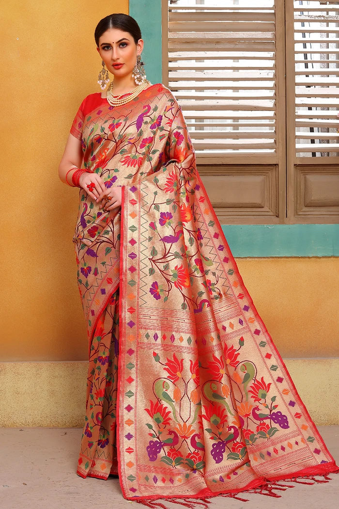 Red Golden Woven Paithani Saree