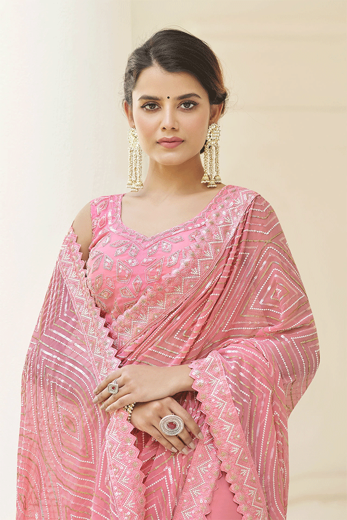 Sea Pink Georgette Partywear Saree