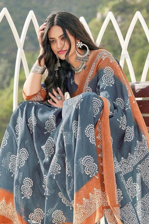 Heather Grey Cotton Saree