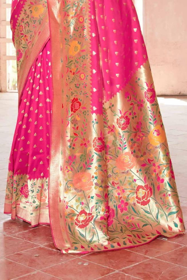 Deep Rose Pearl Zari Woven Paithani Saree