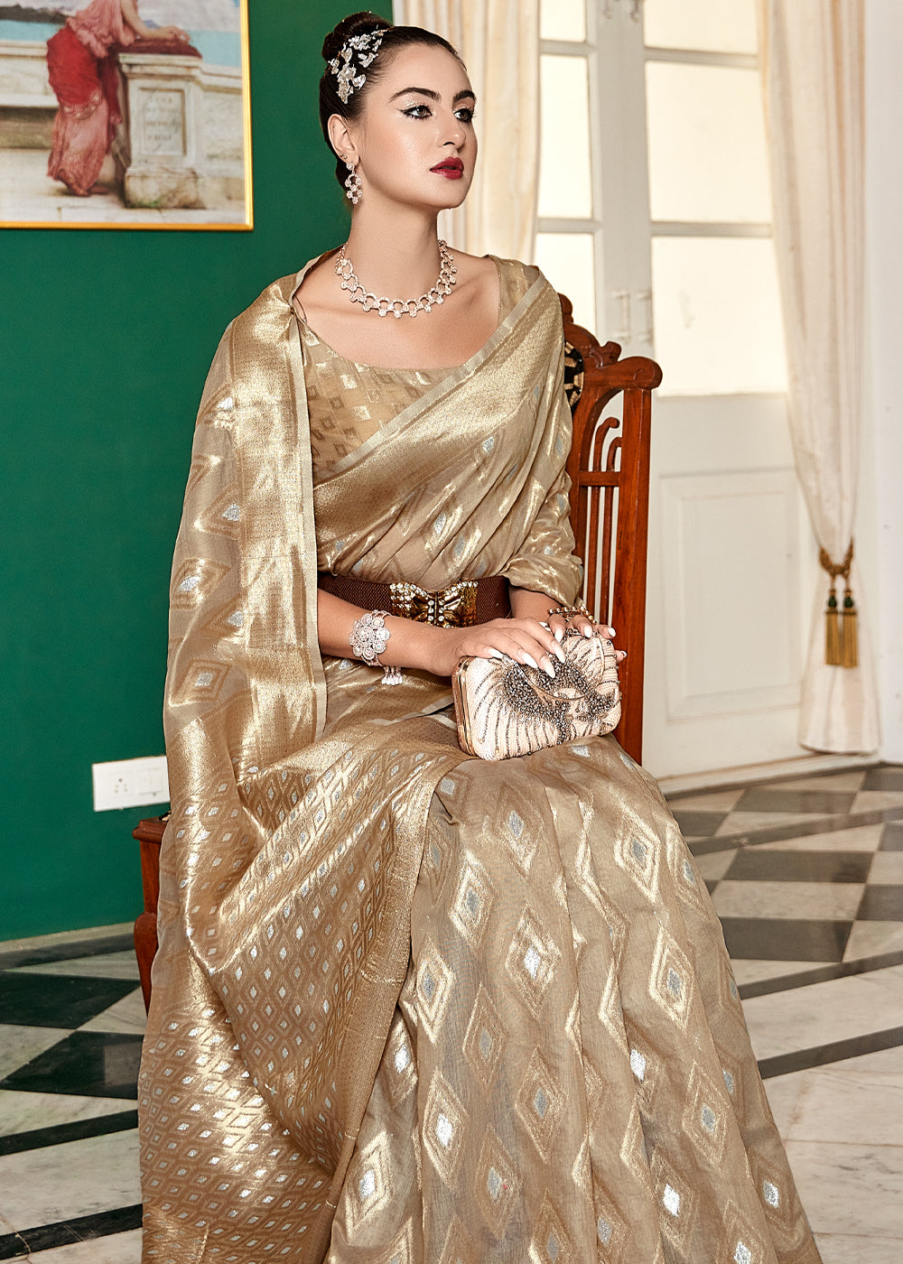 Sorrell Cream Woven Banarasi Cotton Modal Silk Saree