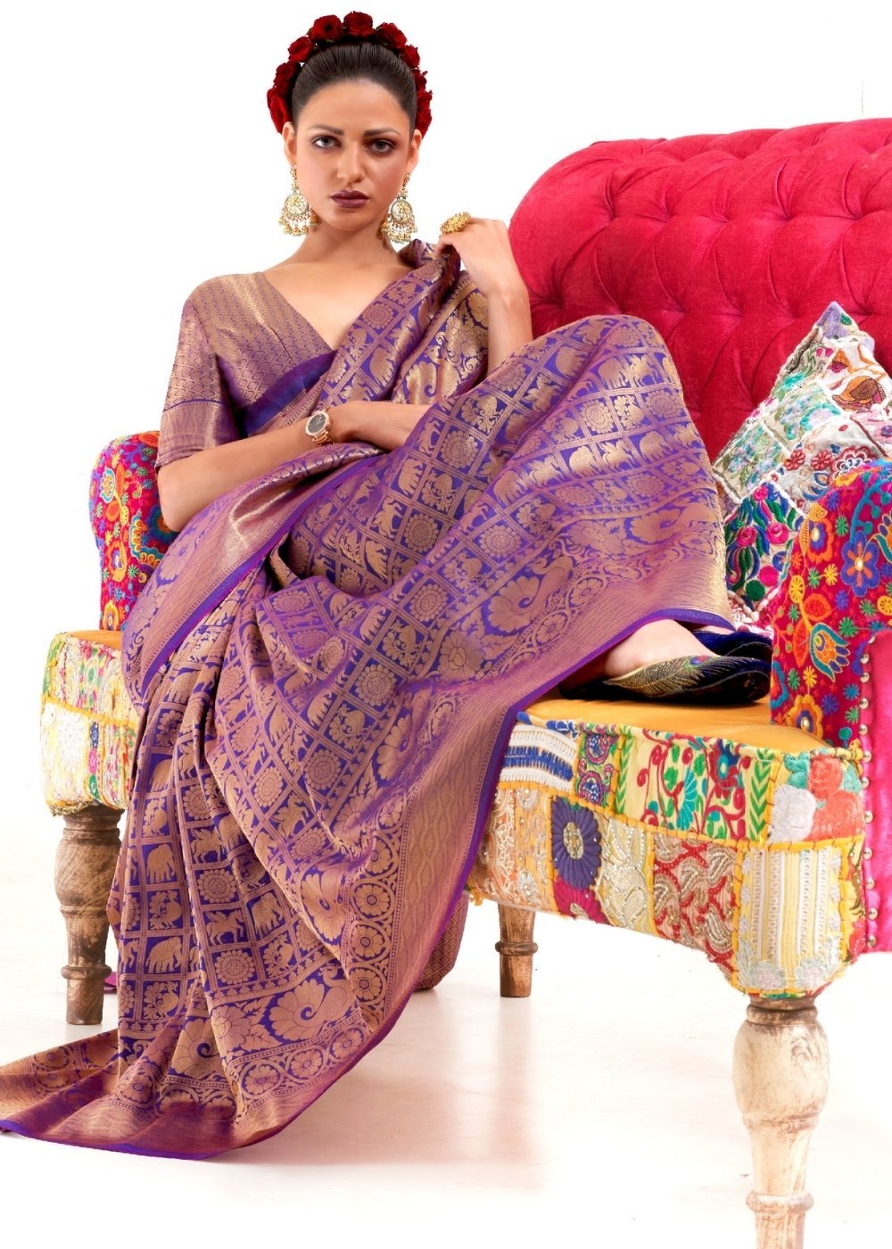 Razzmic Berry Purple Zari Woven Kanjivaram Silk Saree